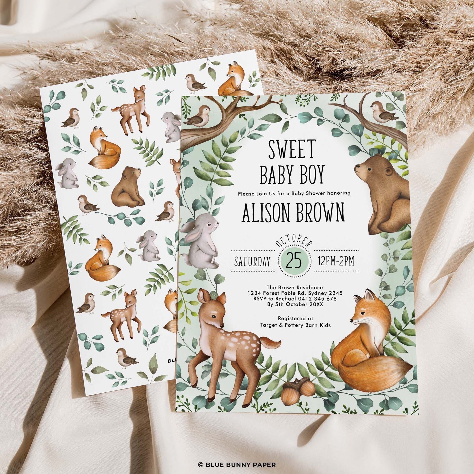 Woodland Theme Invitation with Backside