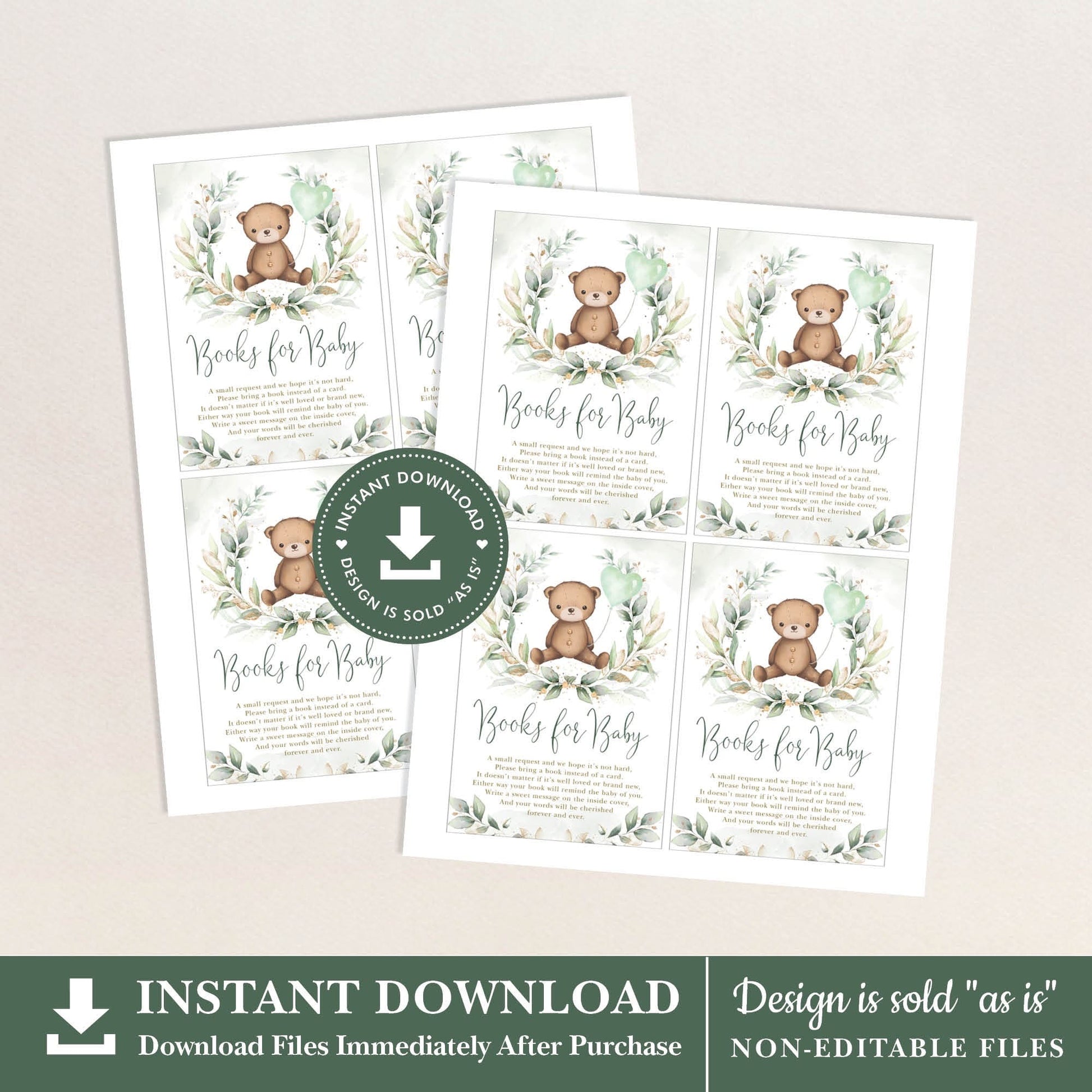 Teddy Bear Book Request Insert Card