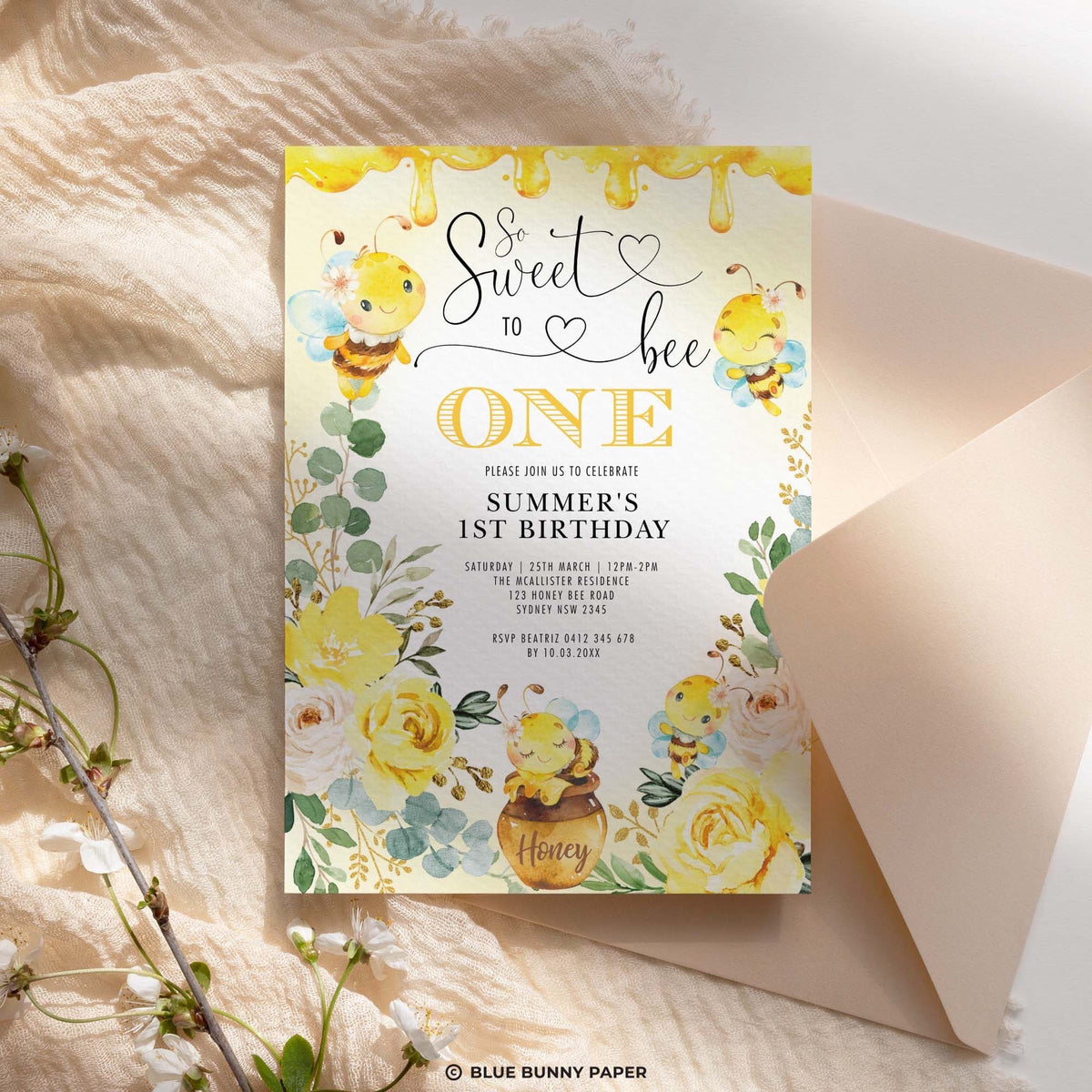 Honey Bee Summer Birthday Invitation