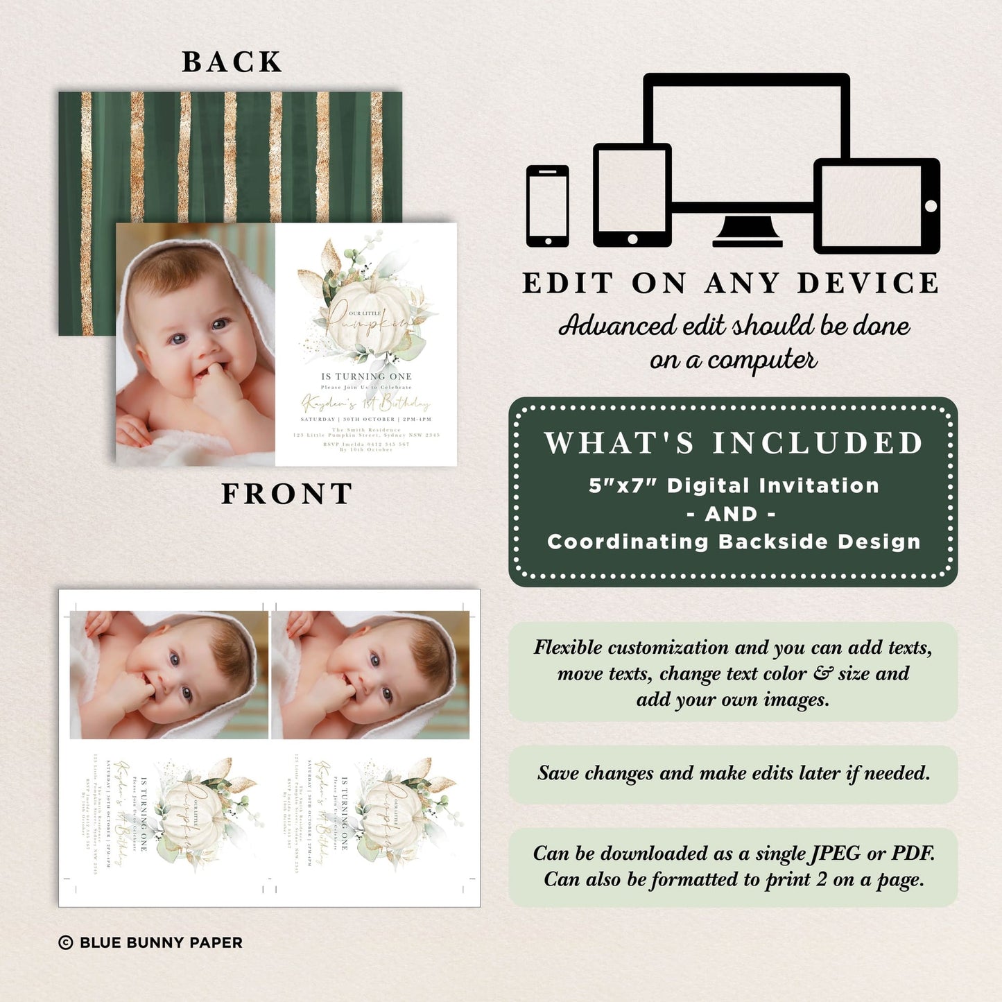 Pumpkin Birthday Photo Invitation