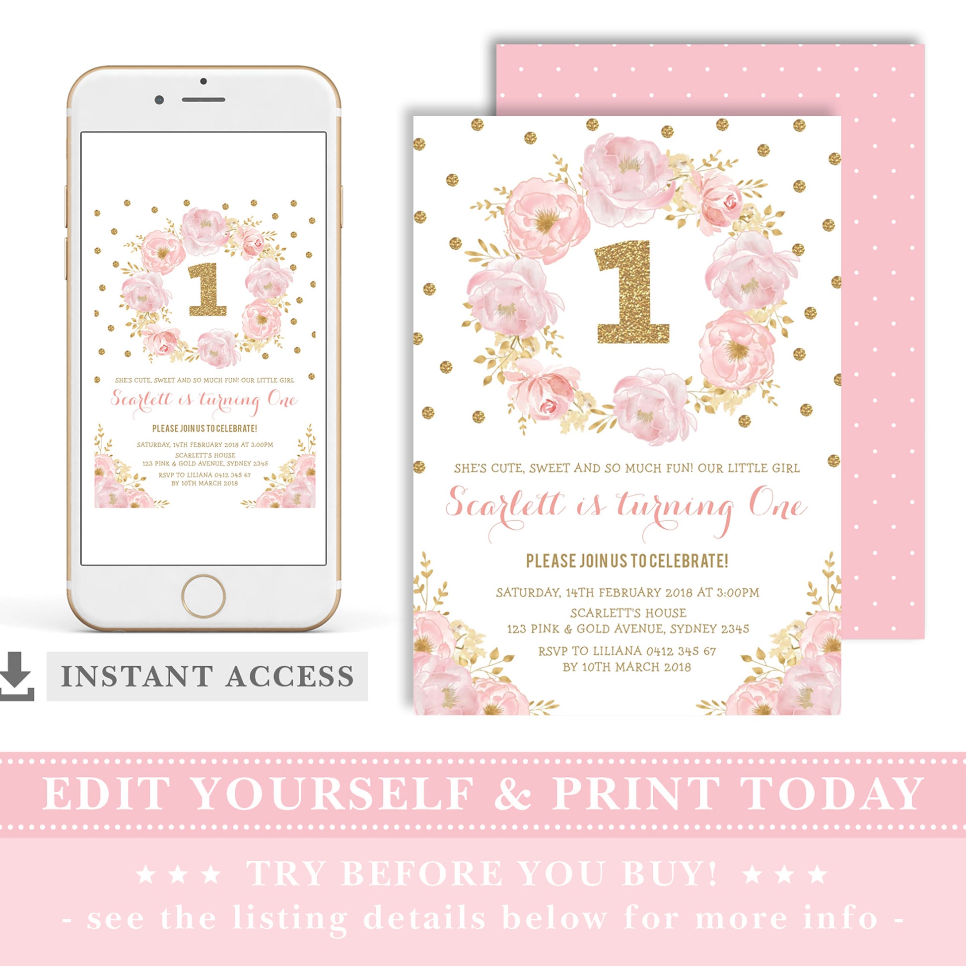 Princess First Birthday Invitation