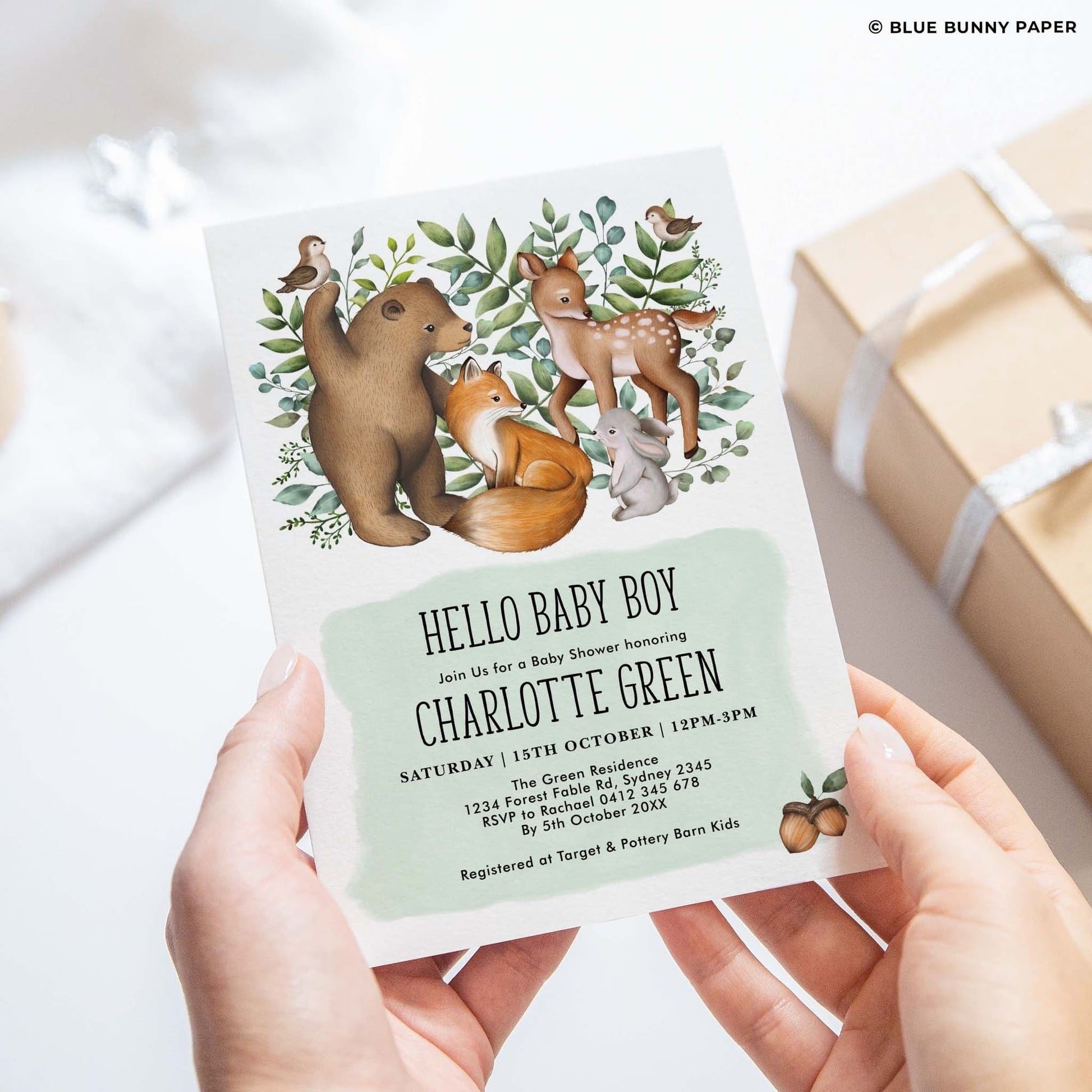 Woodland Animals Baby Shower Invite