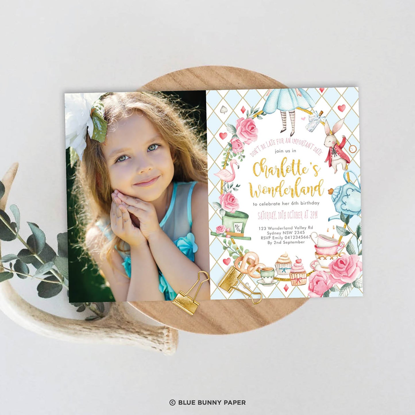 Alice in Wonderland Photo Birthday Invite
