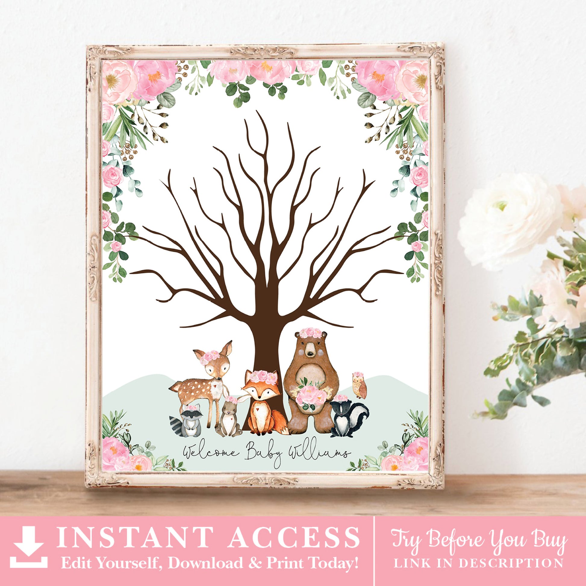 Woodland Animals Thumbprint Guestbook