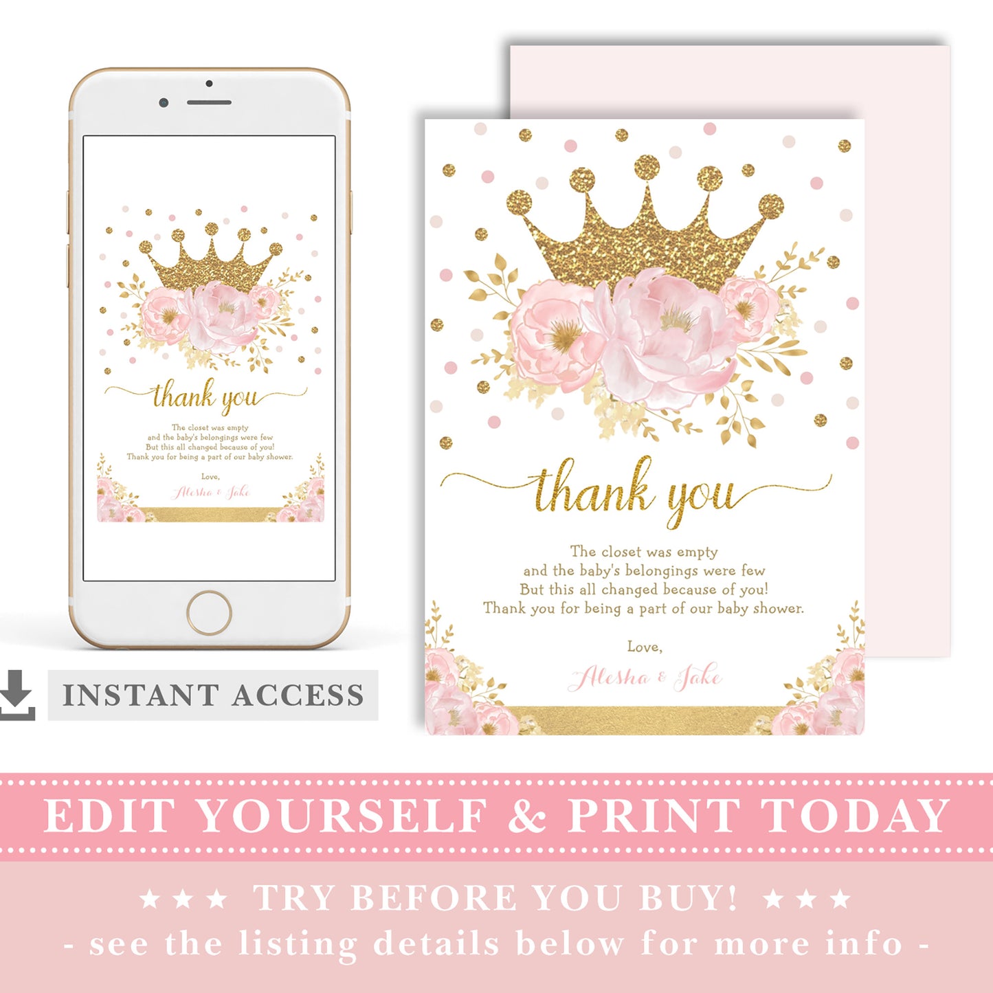 Princess Baby Shower Thank You Card