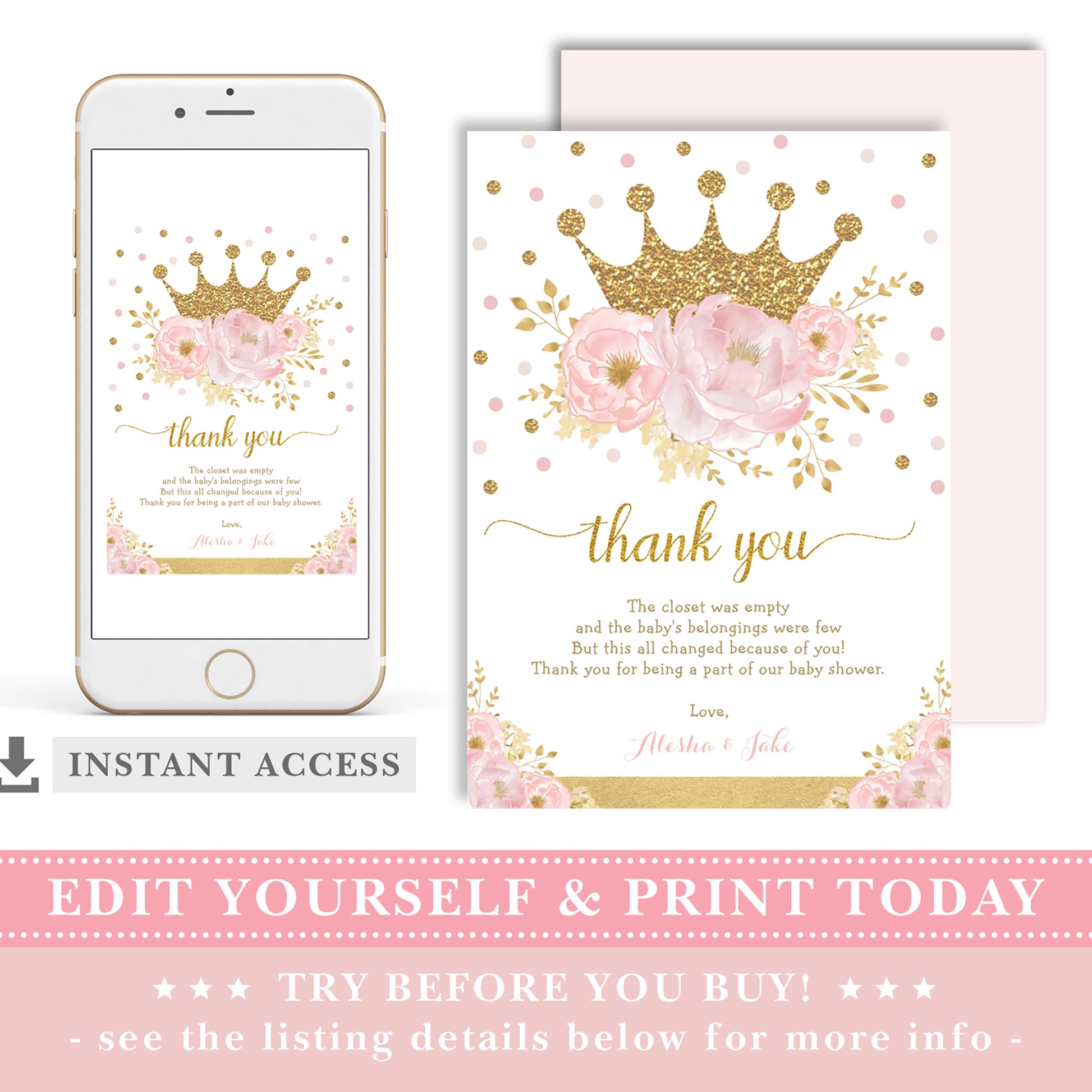 Princess Baby Shower Thank You Card