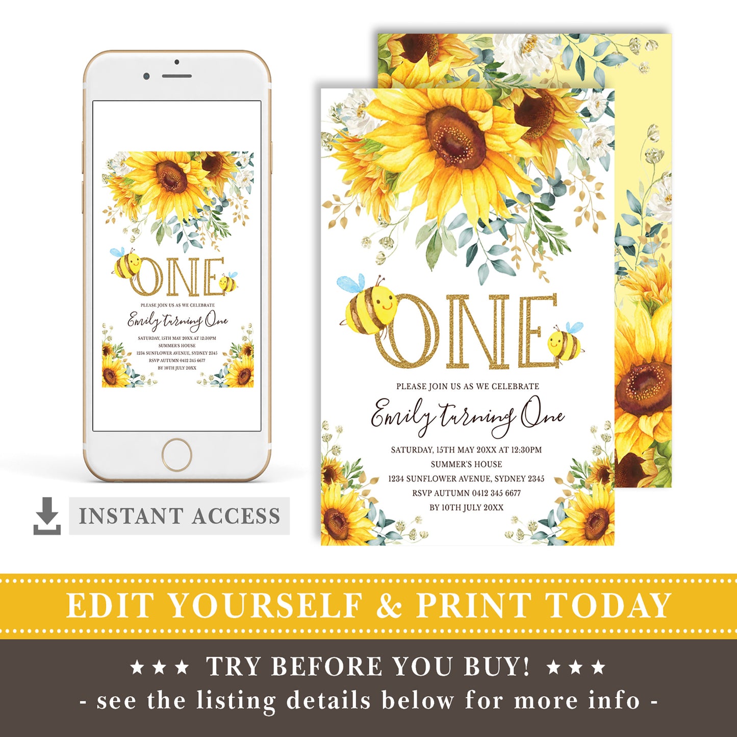 Bumble Bee Birthday Invitation