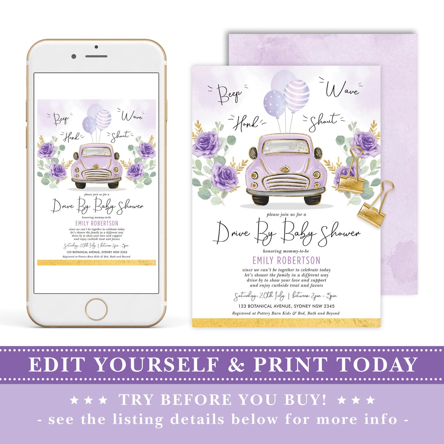 Drive By Baby Shower Invite