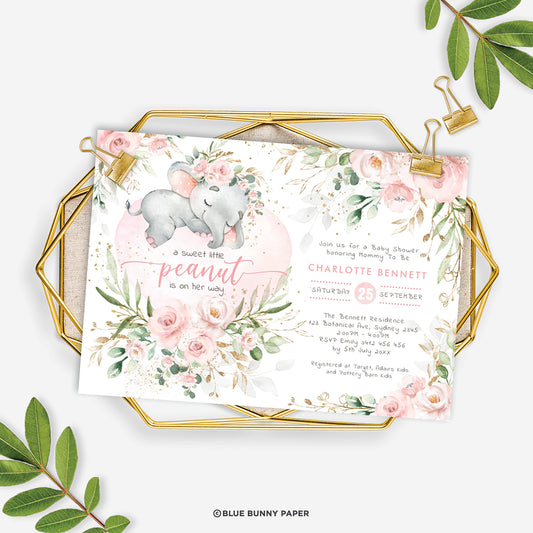 Girl Elephant Baby Shower Invitation