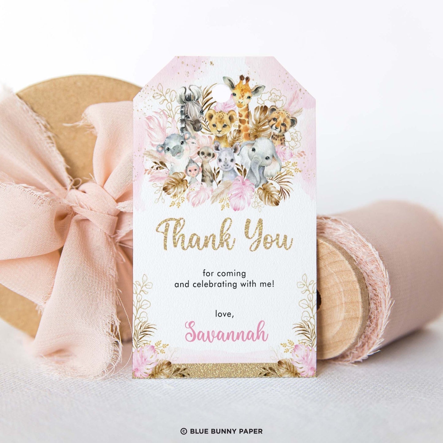Pink Safari Party Favor Tags