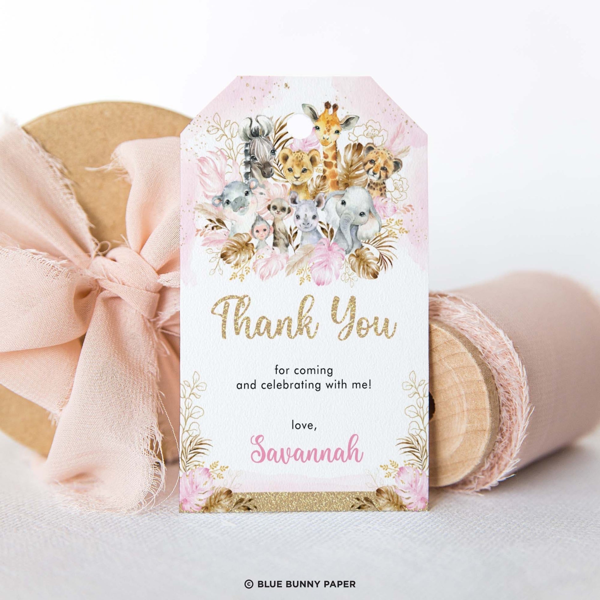 Pink Safari Party Favor Tags