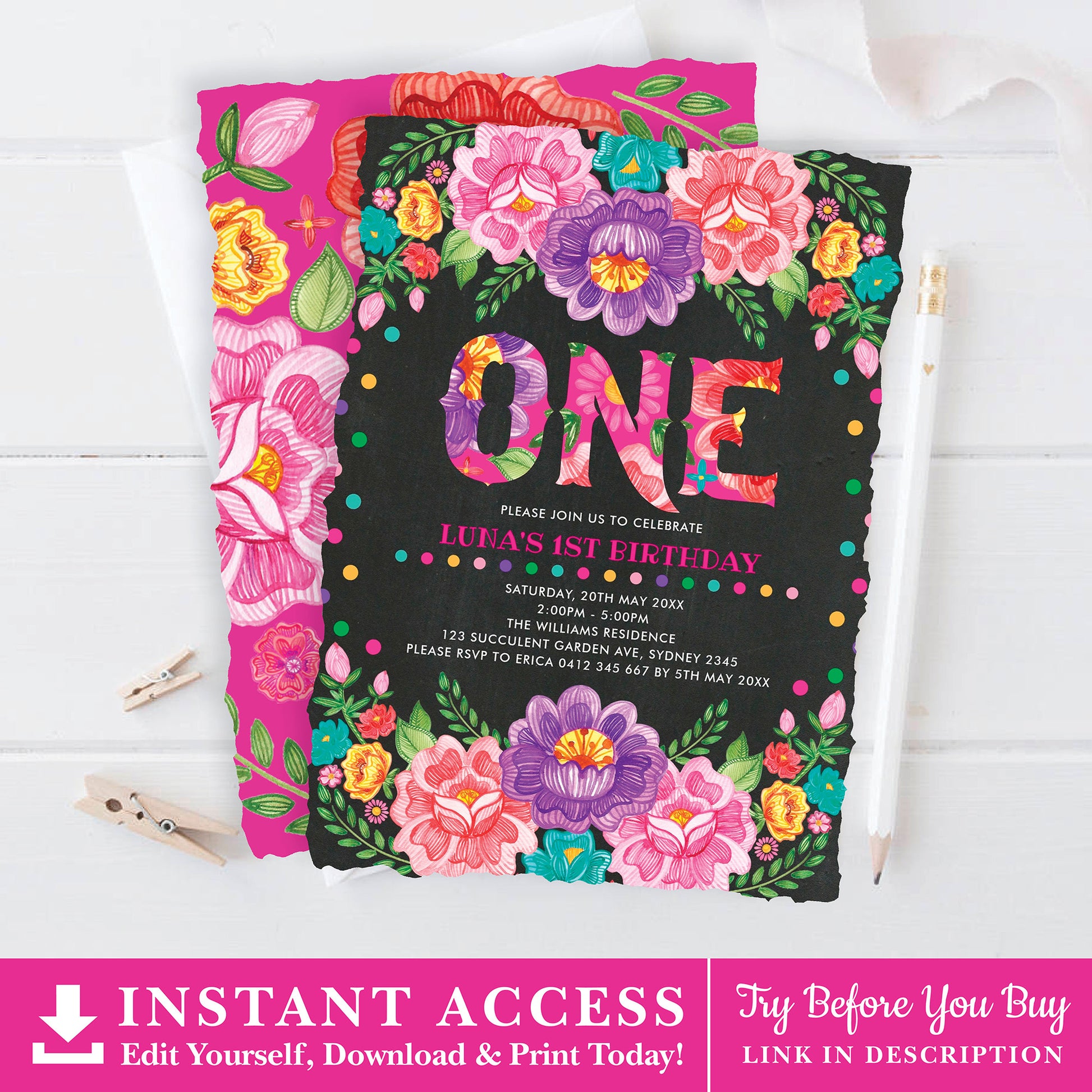 Mexican Fiesta First Birthday Party Invite