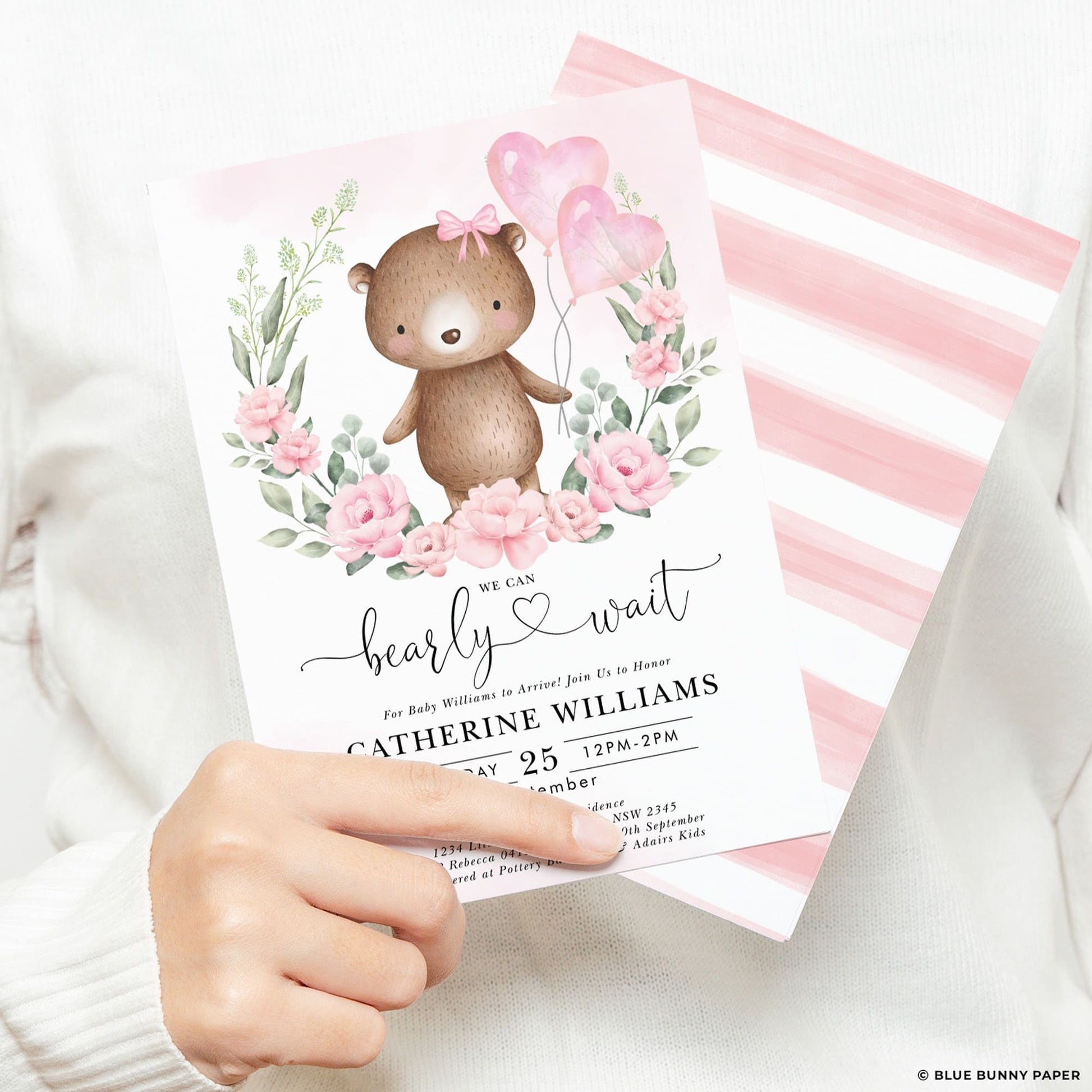 Girl Teddy Bear Baby Shower Invitation