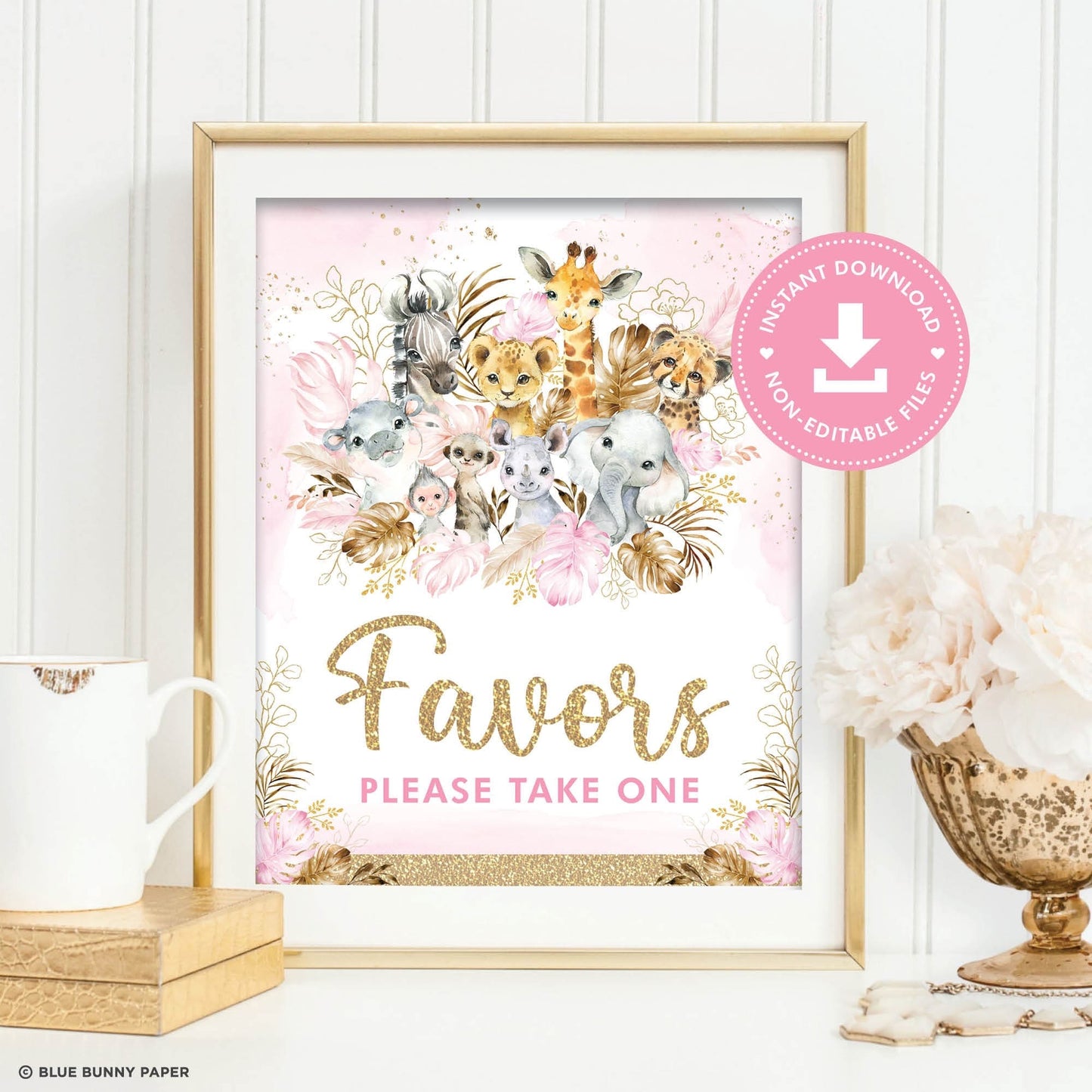 Printable Pink Safari Favors Party Sign