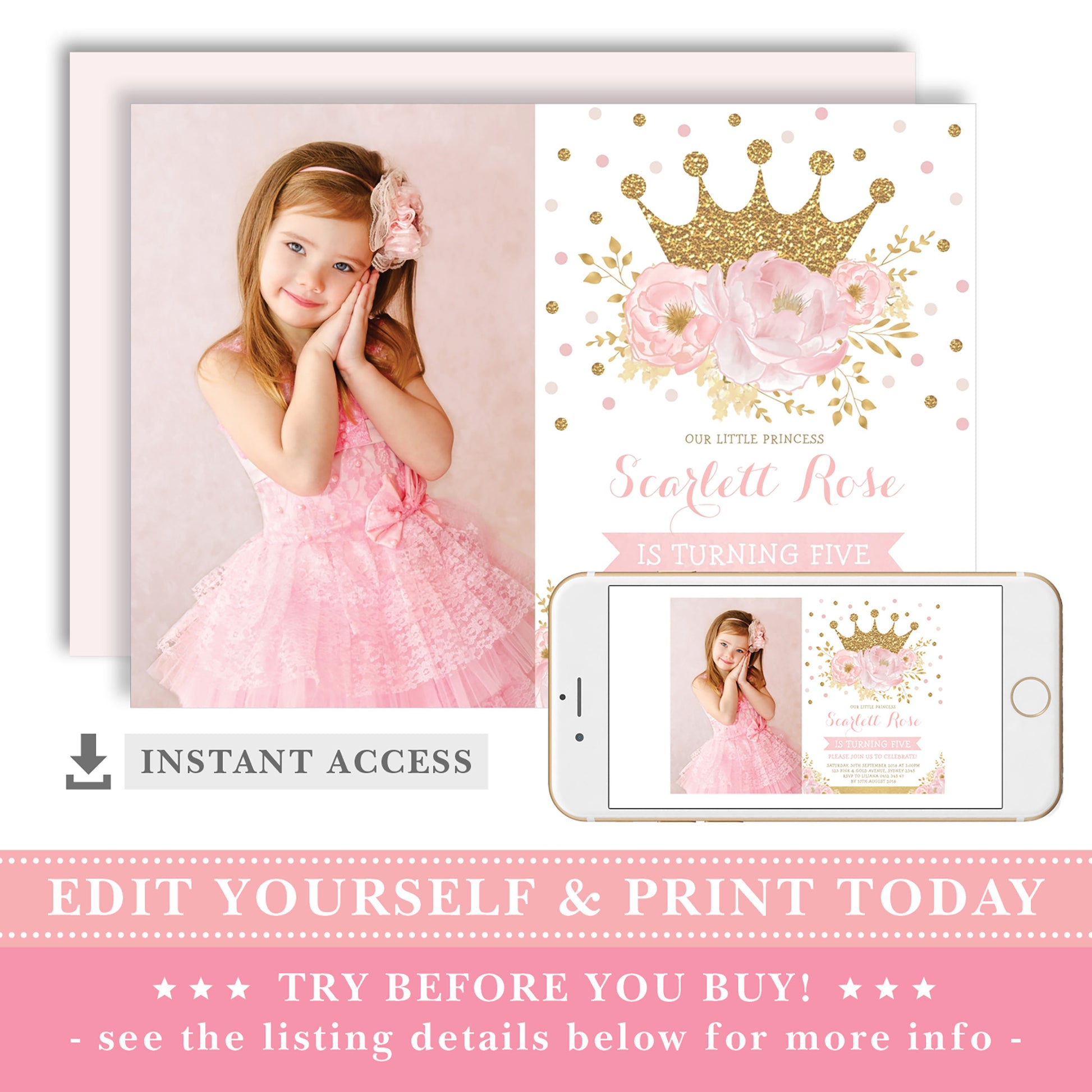 Princess Photo Birthday Invitation
