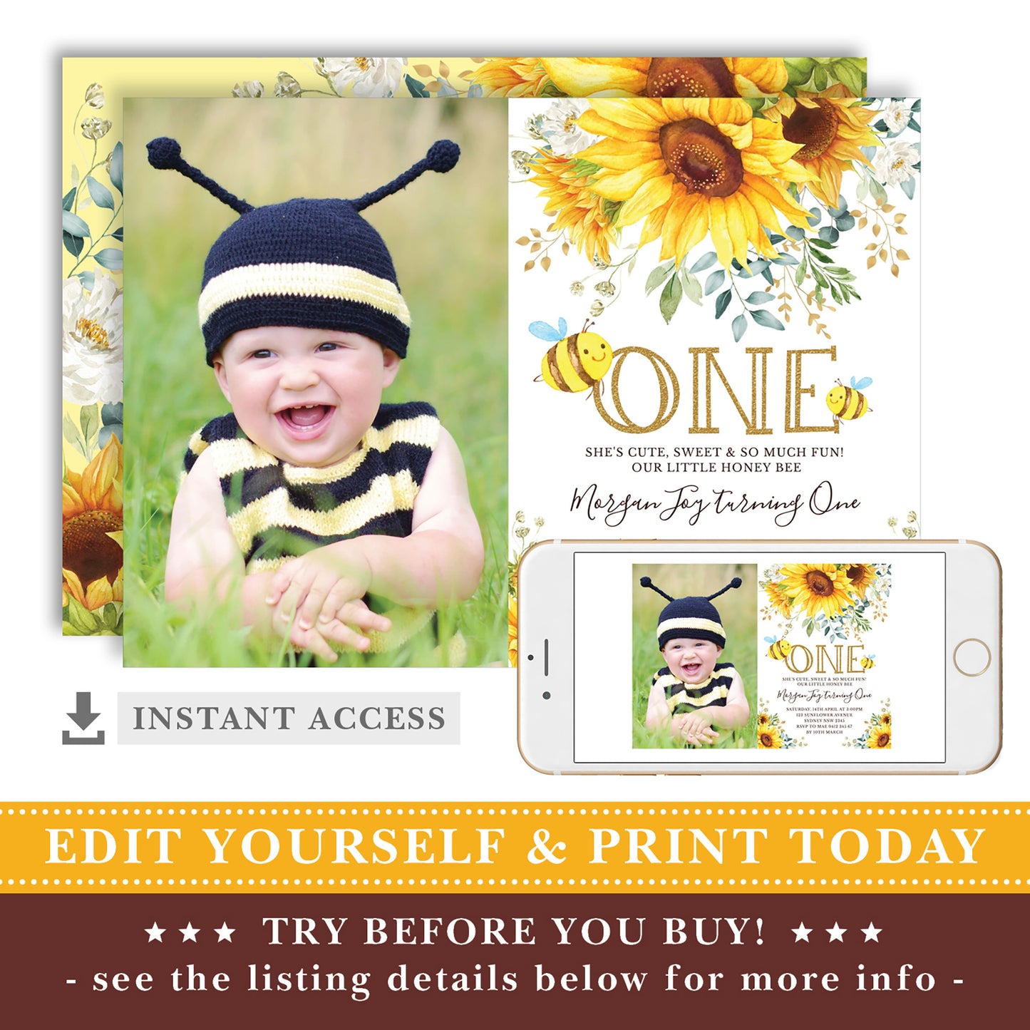 Bumble Bee Birthday Photo Invitation
