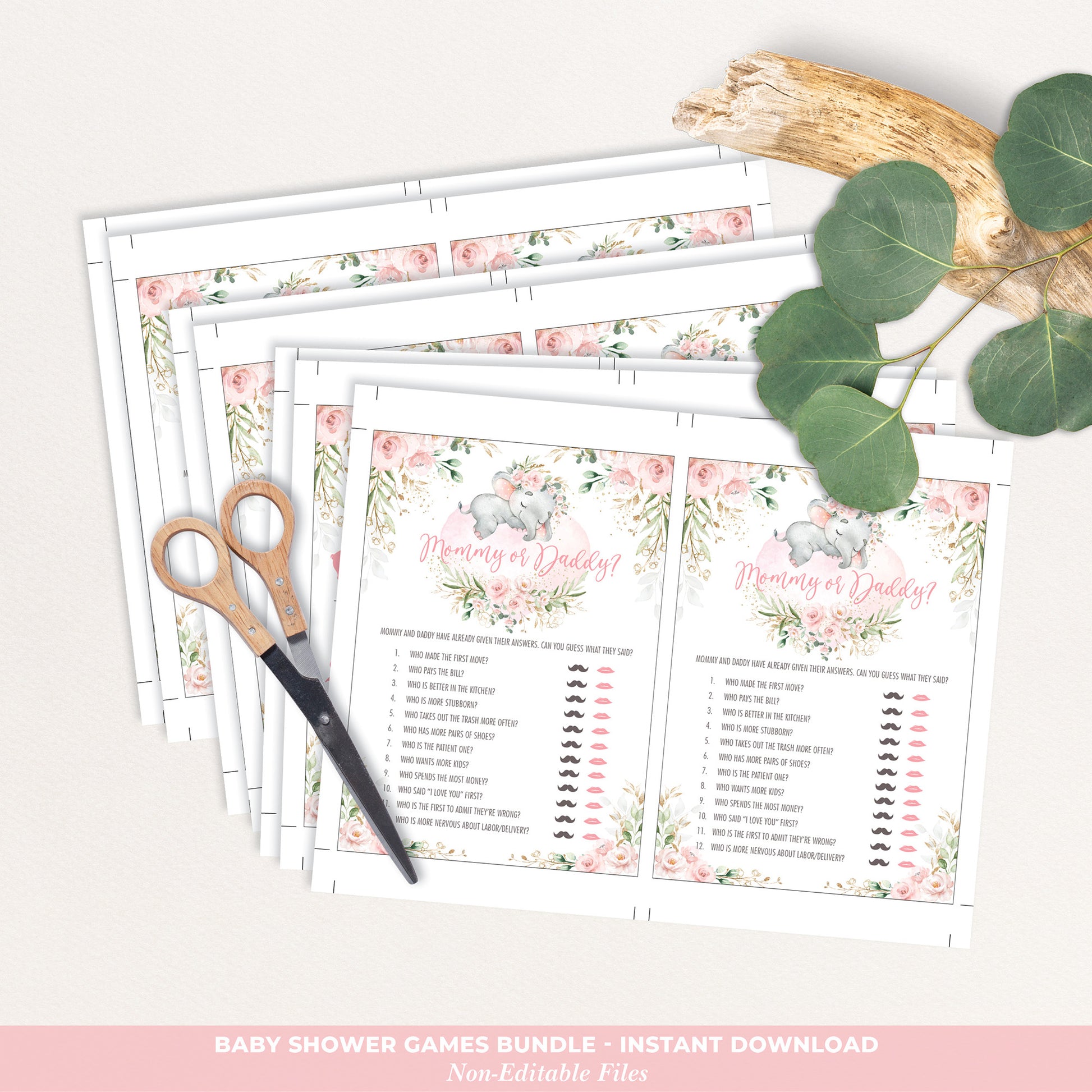 Girl Elephant Baby Shower Games Package