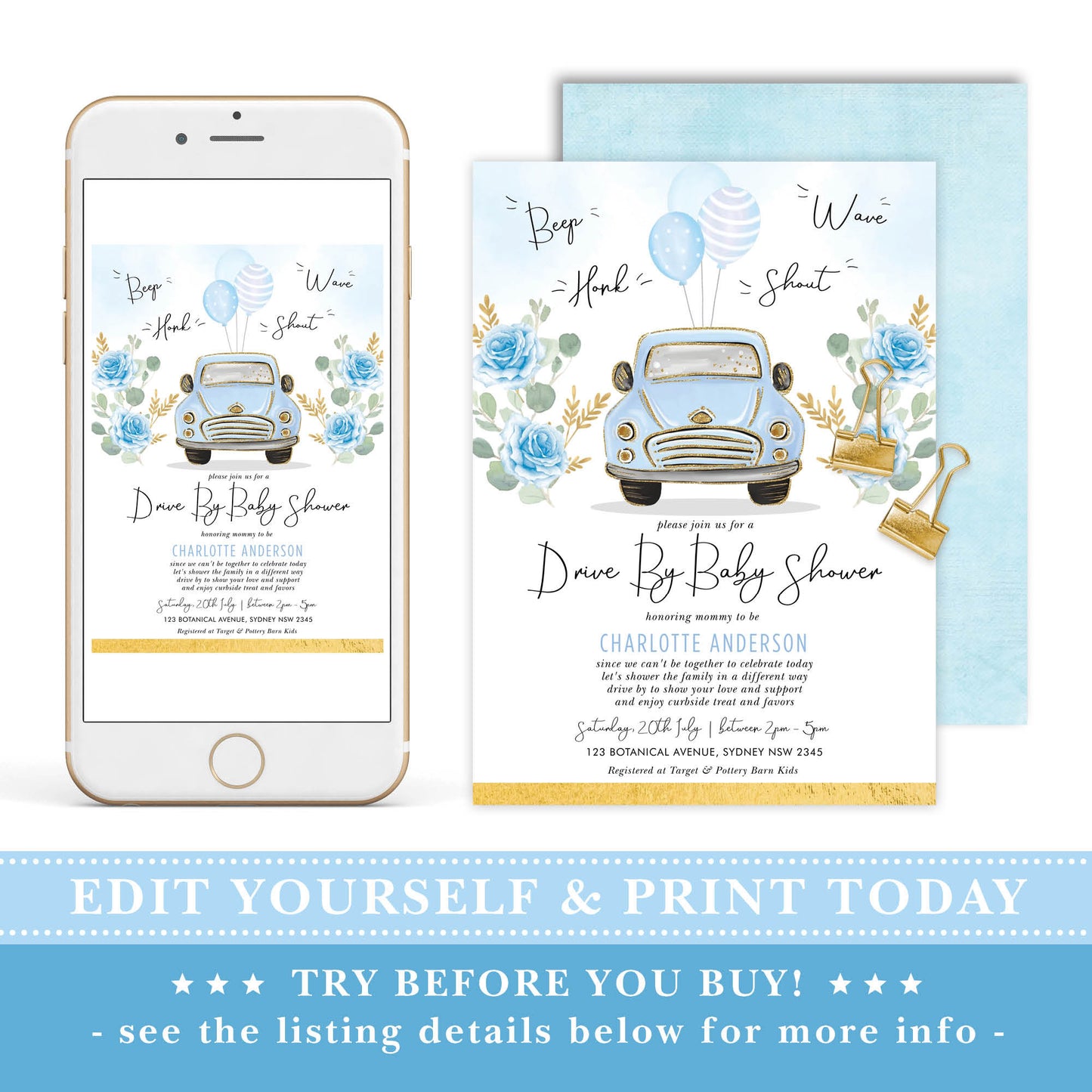 Drive By Baby Shower Invite