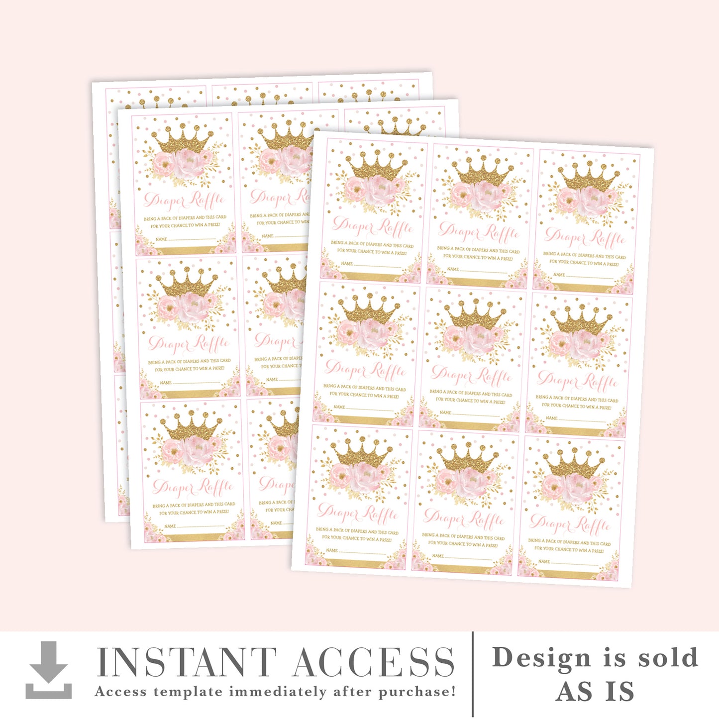 Princess Baby Shower Diaper Raffle Card