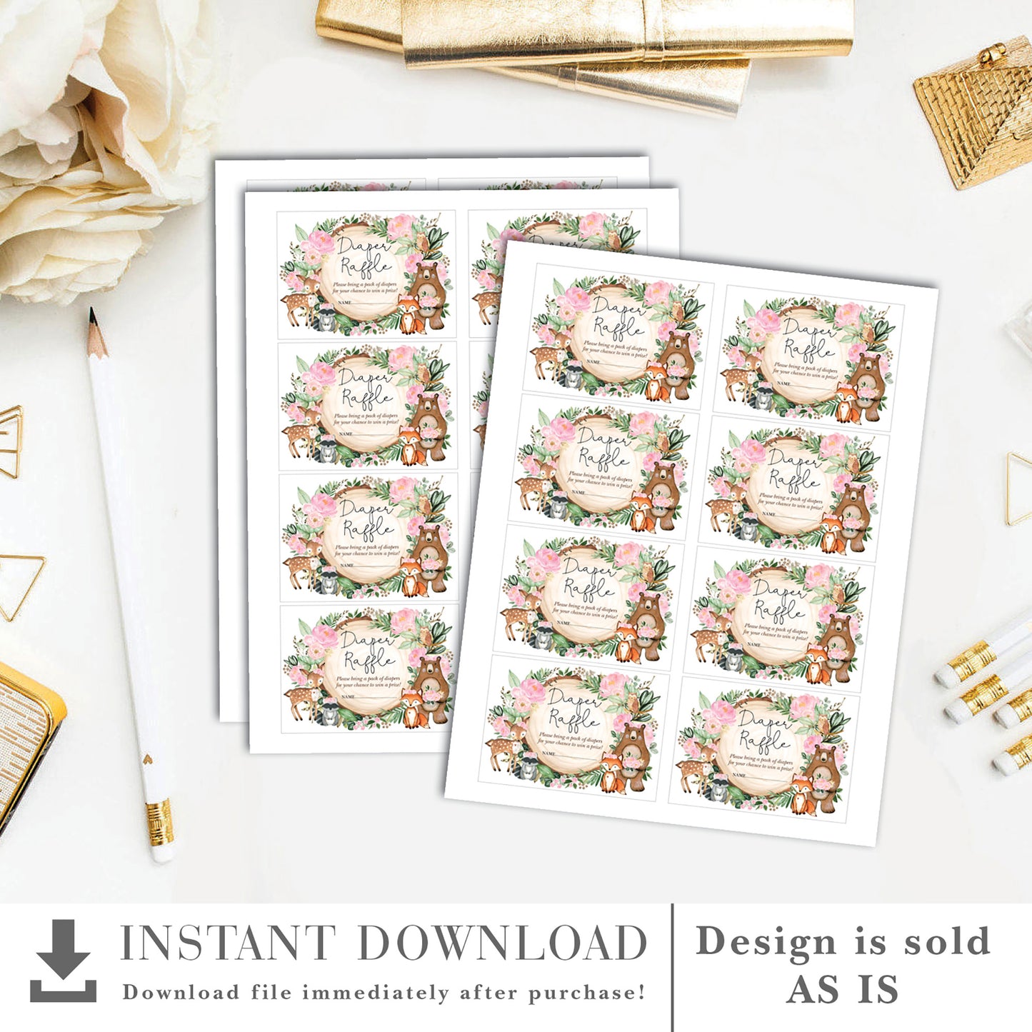 Woodland Diaper Raffle Card
