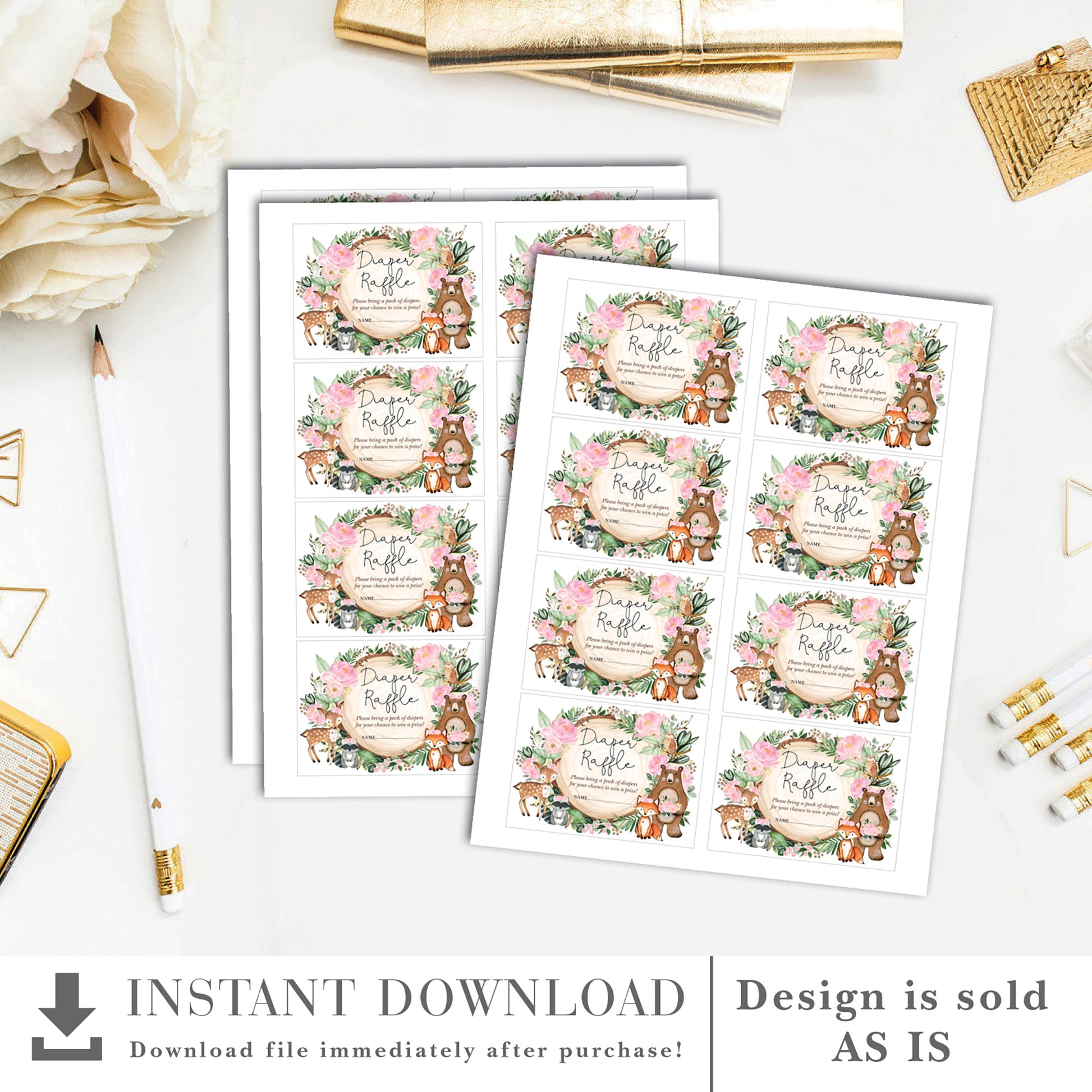 Woodland Diaper Raffle Card