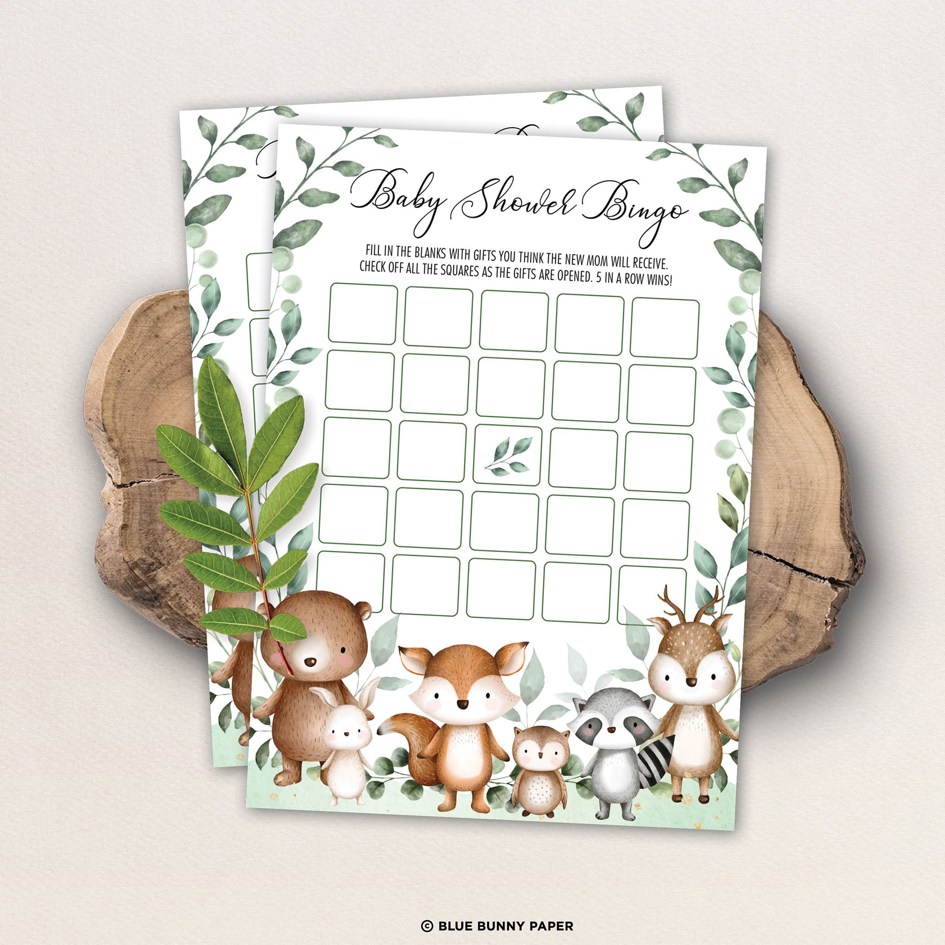Woodland Baby Shower Bingo Game Card