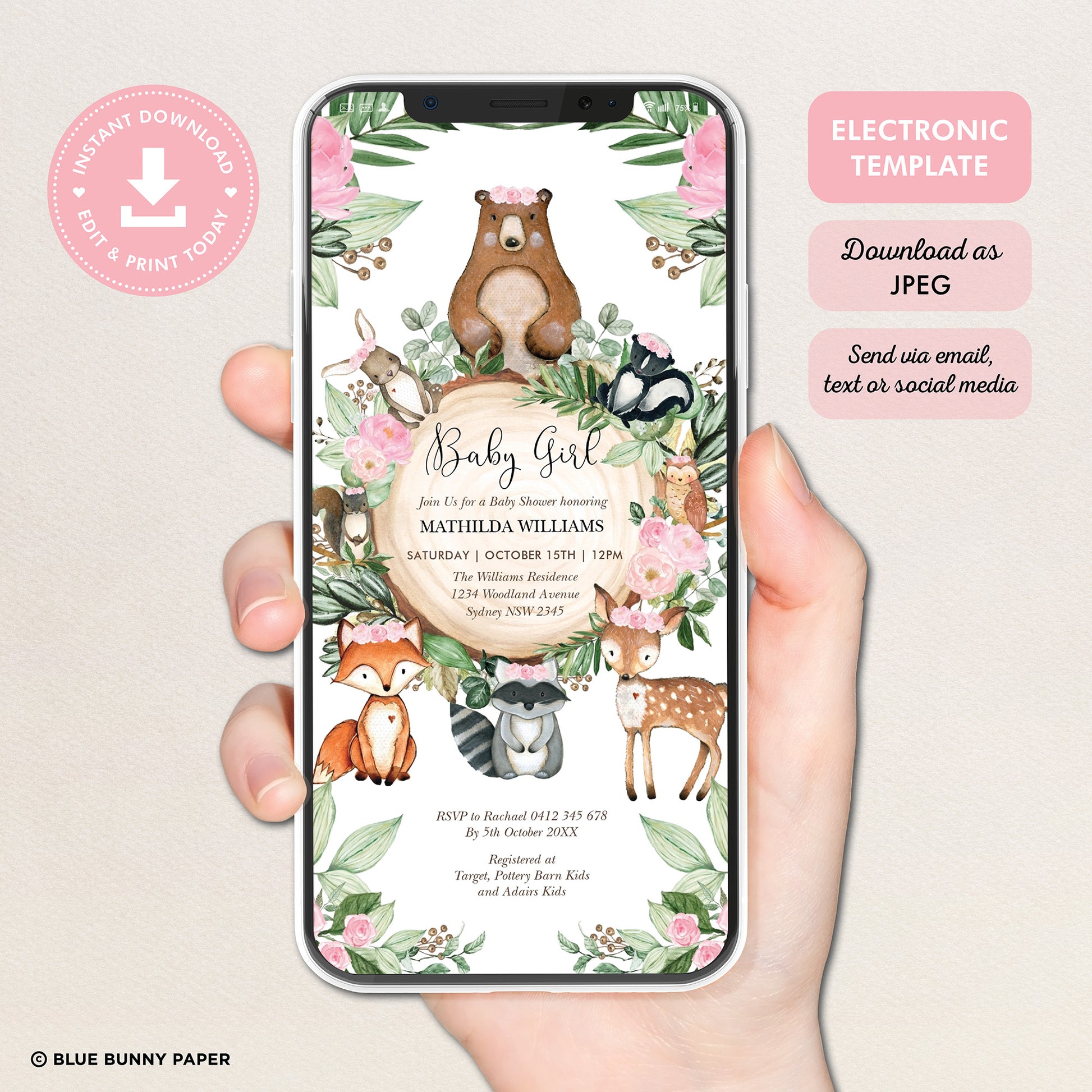 Woodland Digital Baby Shower Invite