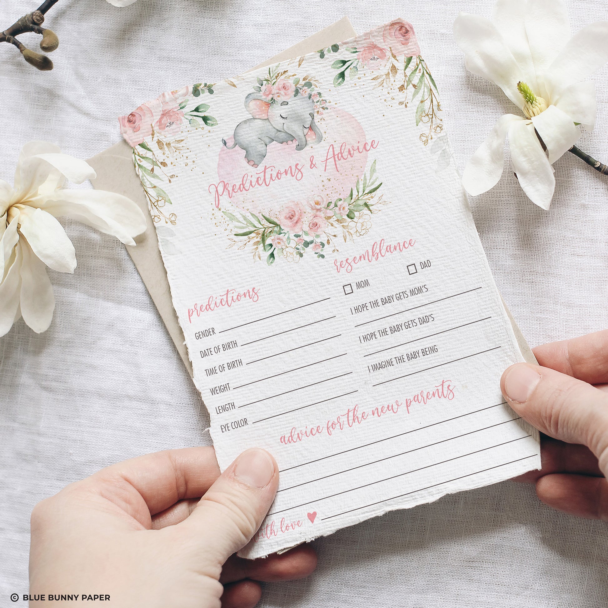 Girl Elephant Predictions & Advice Baby Shower Game