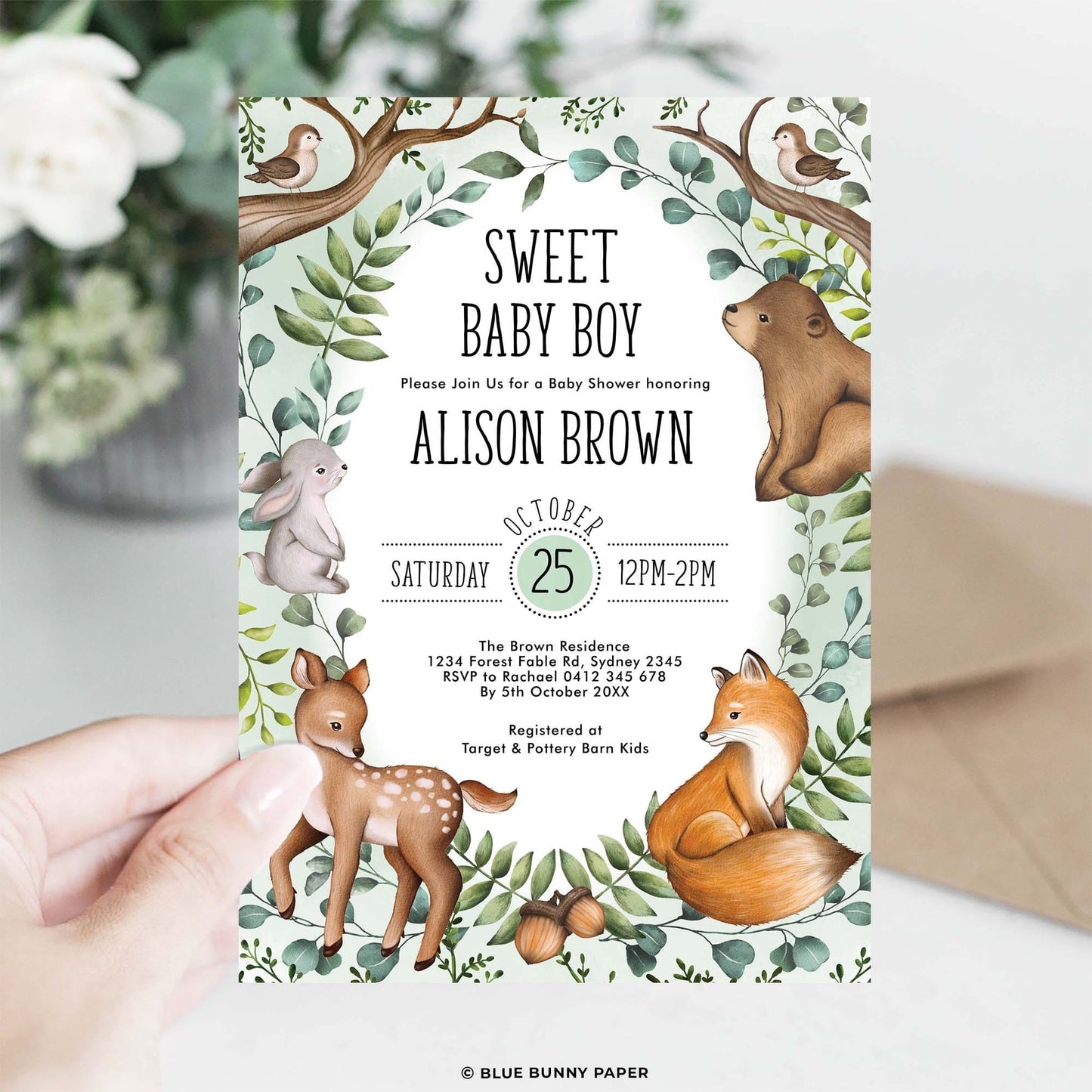 Woodland Theme Baby Shower Invite