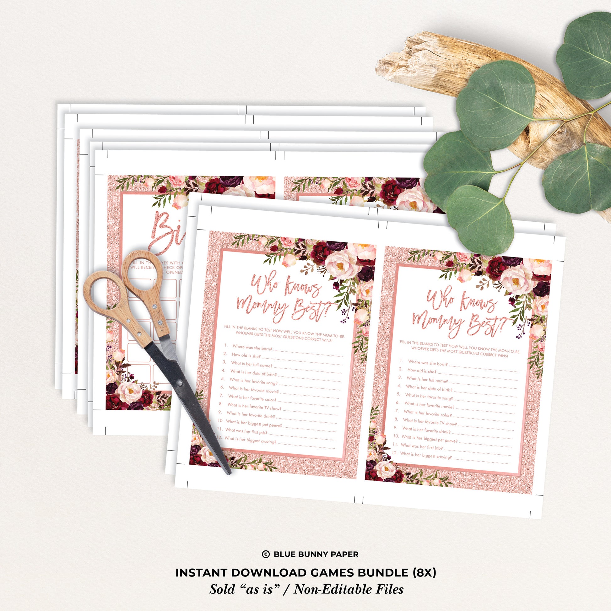Rose Gold Baby Shower Games Bundle