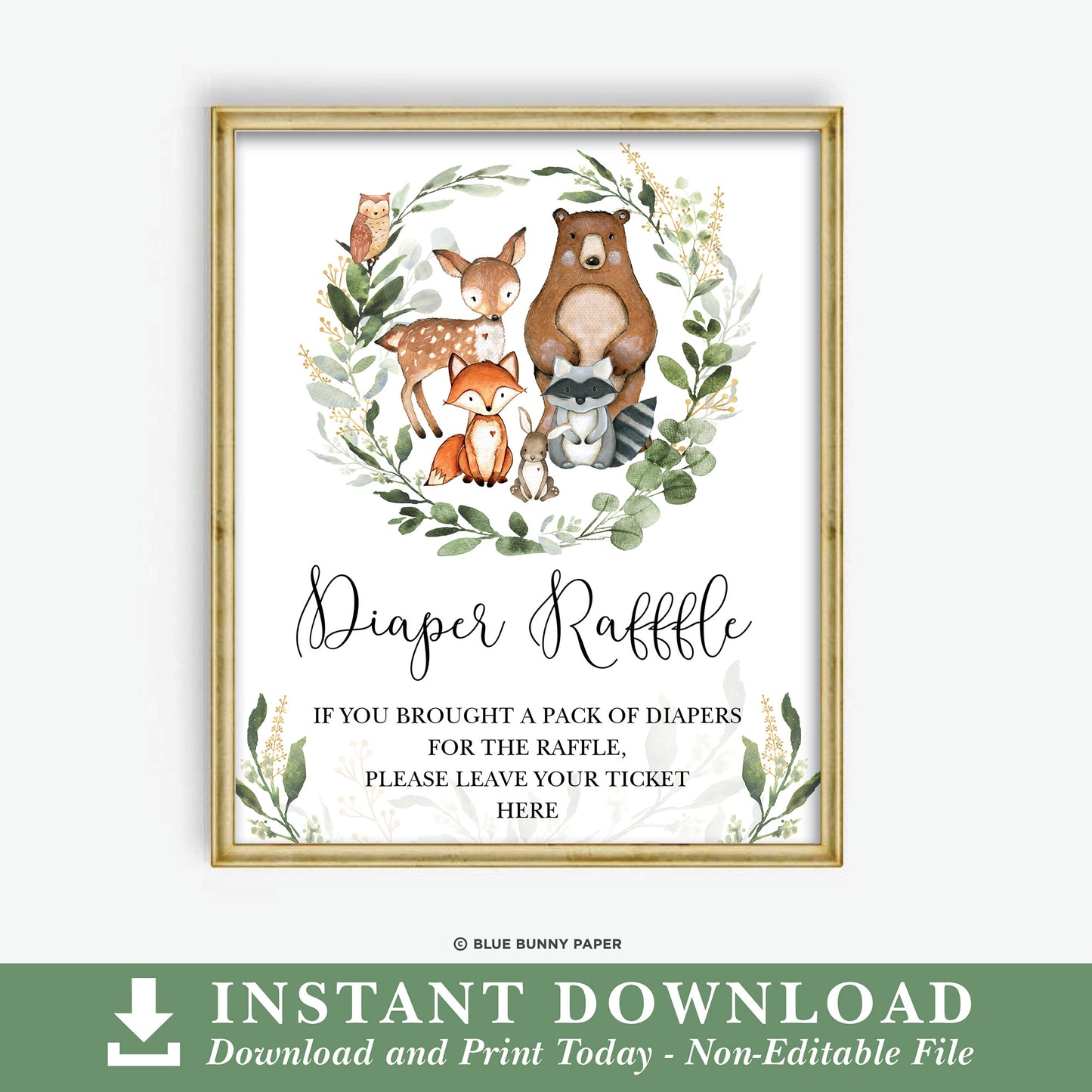 Woodland Diaper Raffle Party Sign