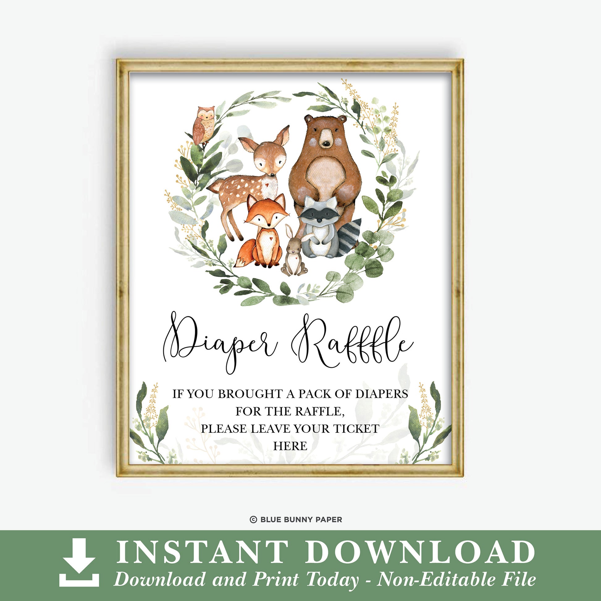 Woodland Diaper Raffle Party Sign