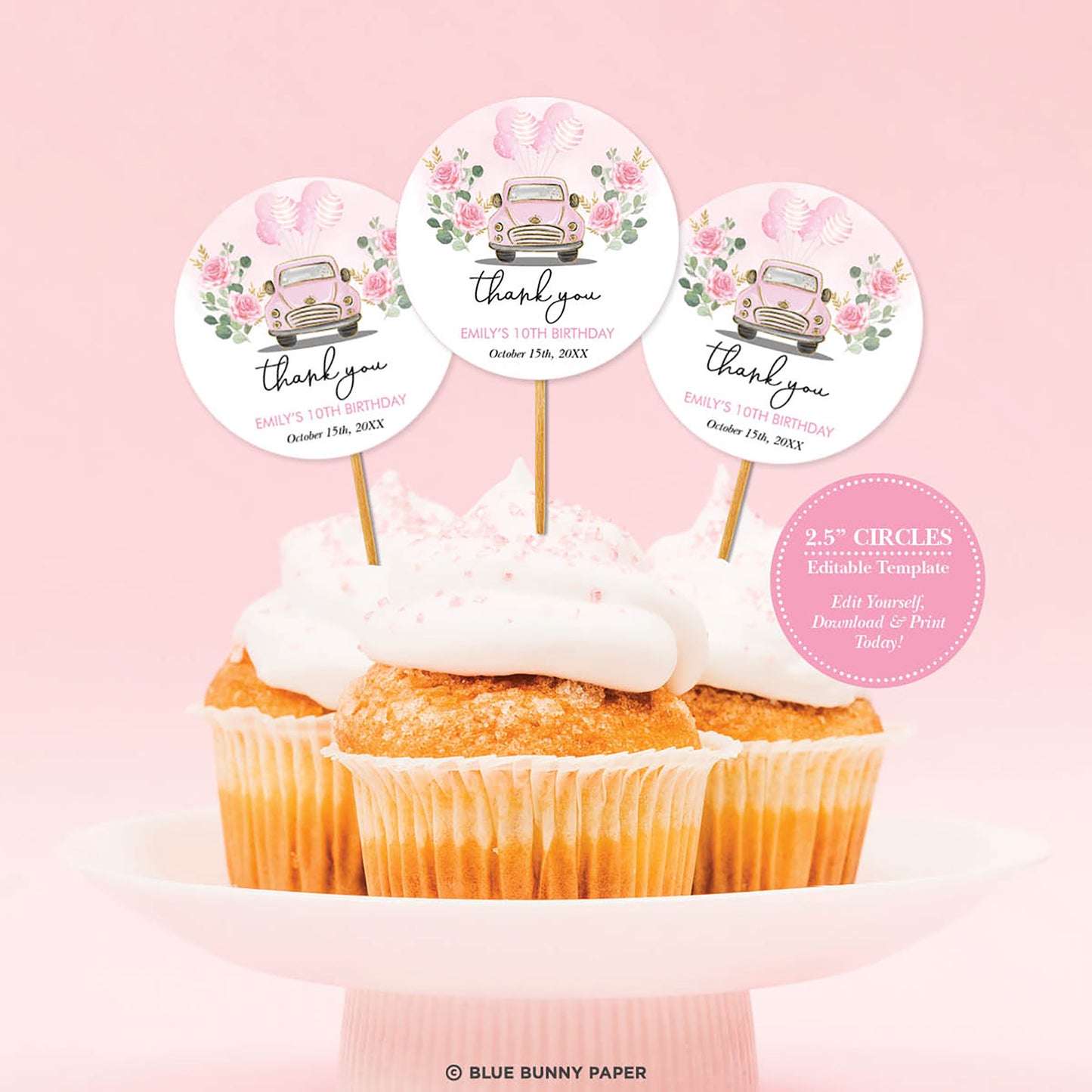 Pink Car Cupcake Topper