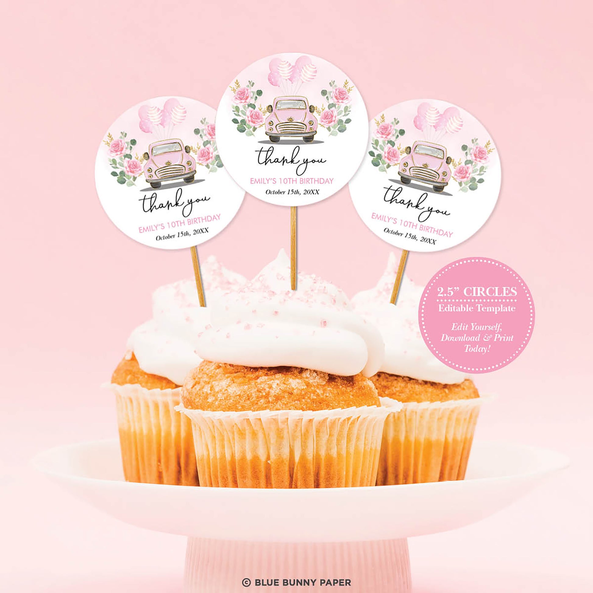 Pink Car Cupcake Topper