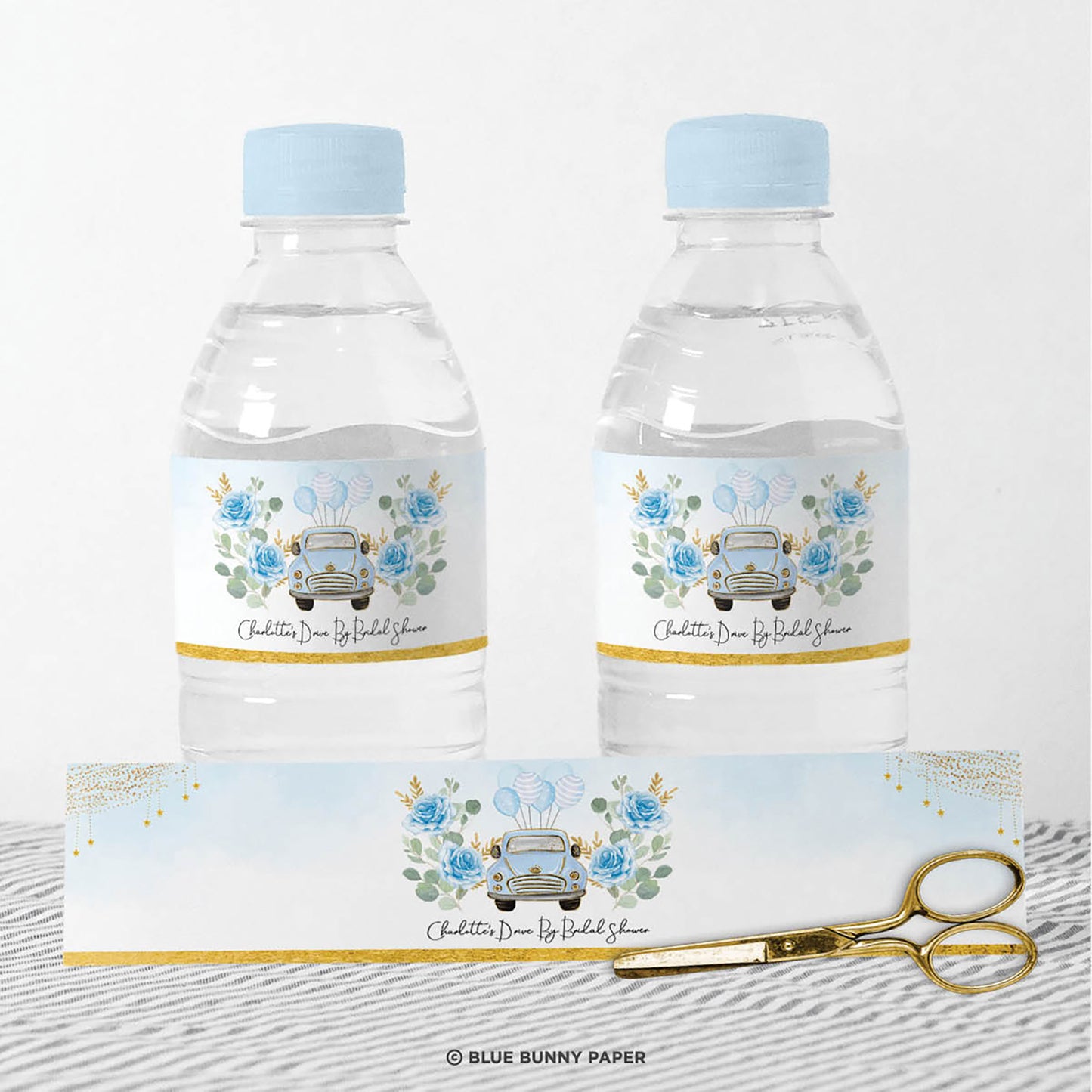 Blue Car Water Bottle Labels