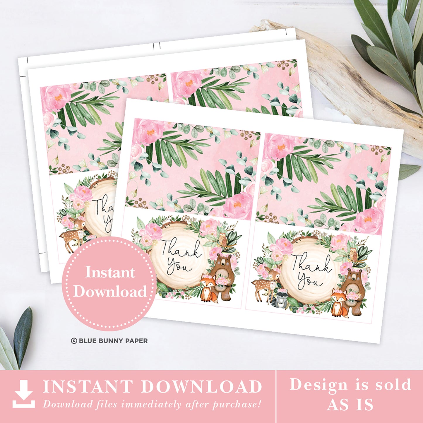 Woodland Animals Folded Thank You Card