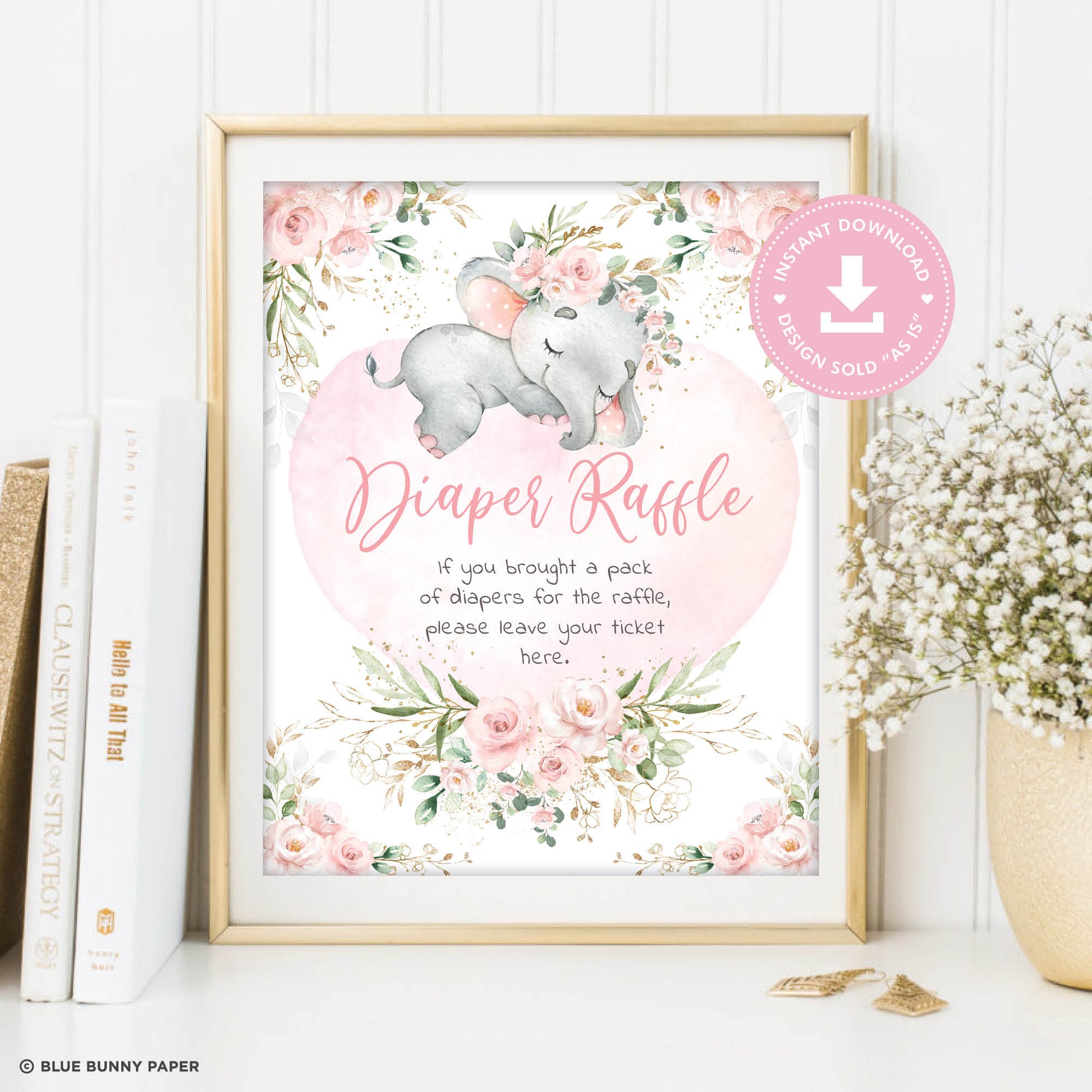 Girl Elephant Diaper Raffle Party Sign