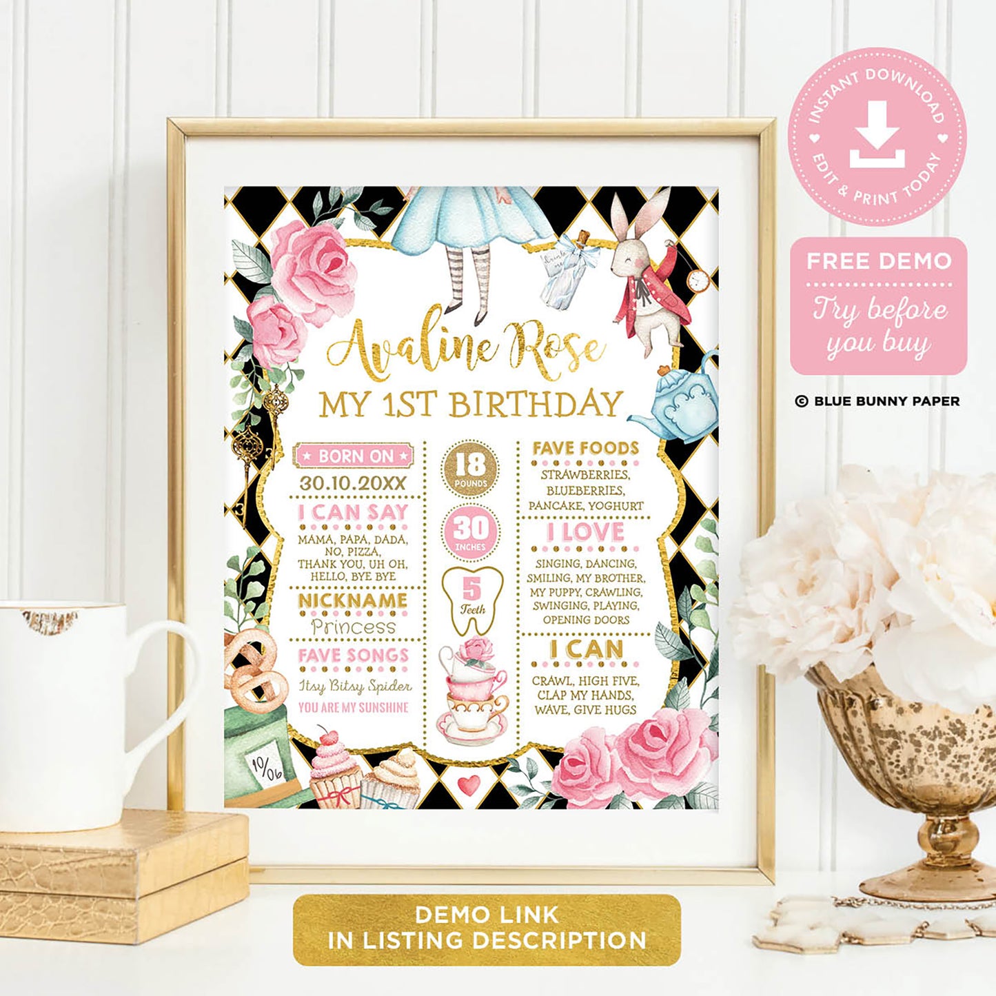 1st Birthday Milestone Poster