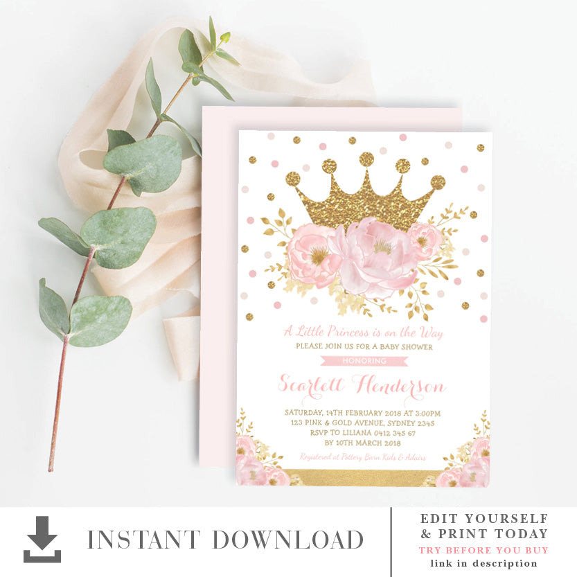 Princess Theme Baby Shower Invite