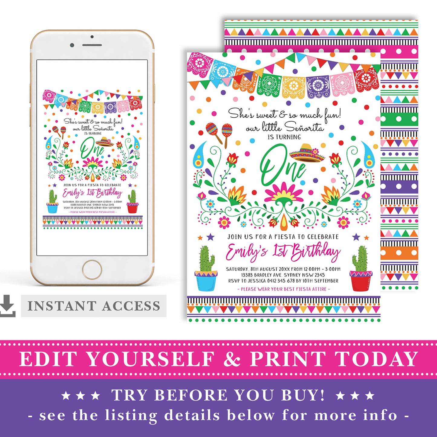 Mexican Fiesta Little Senorita Birthday Invite