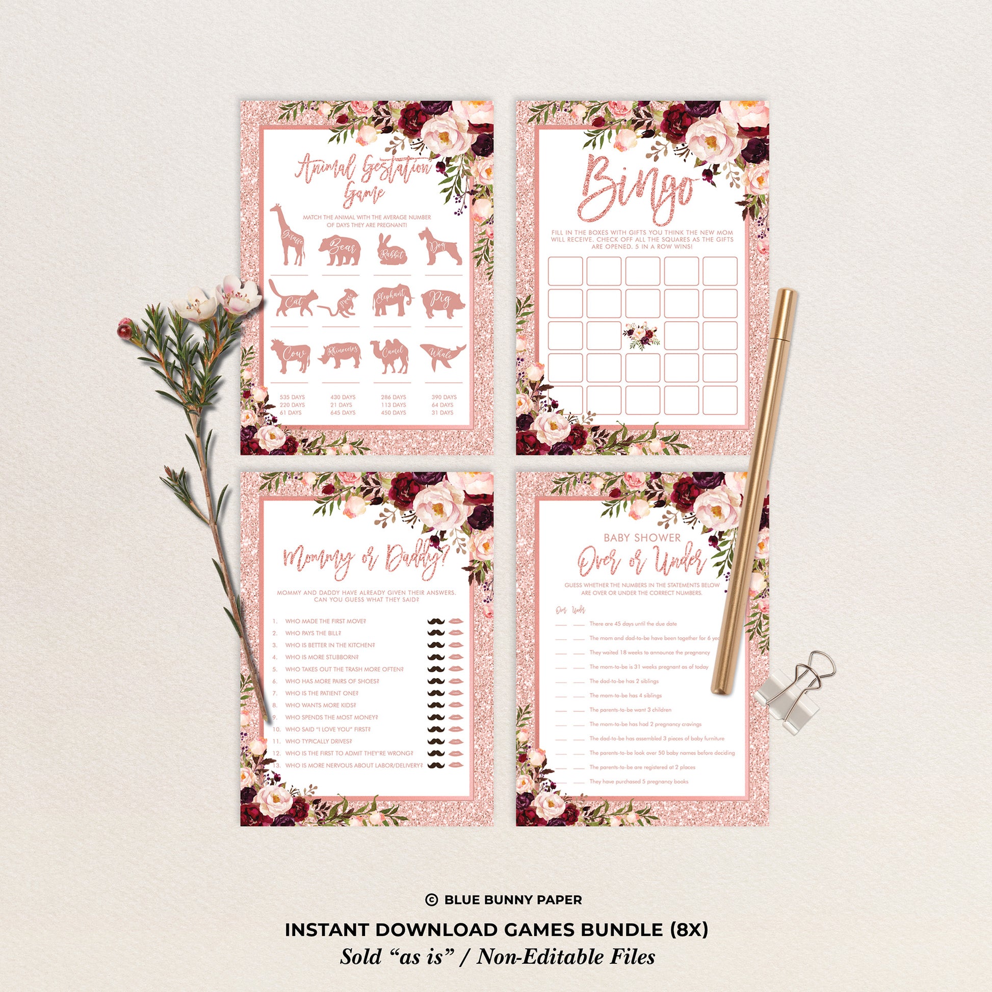 Rose Gold Baby Shower Games Bundle