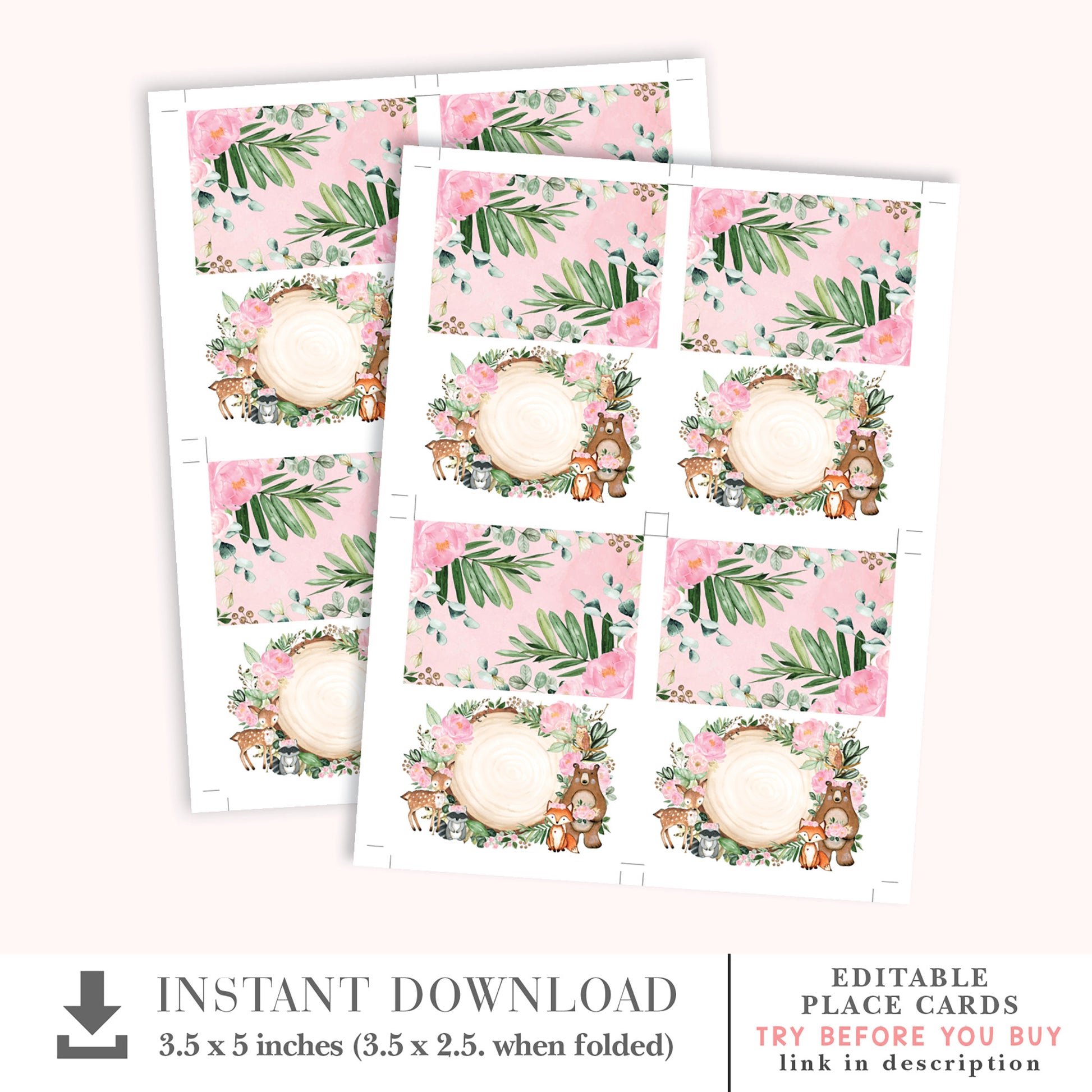 Woodland Animals Party Table Place Cards