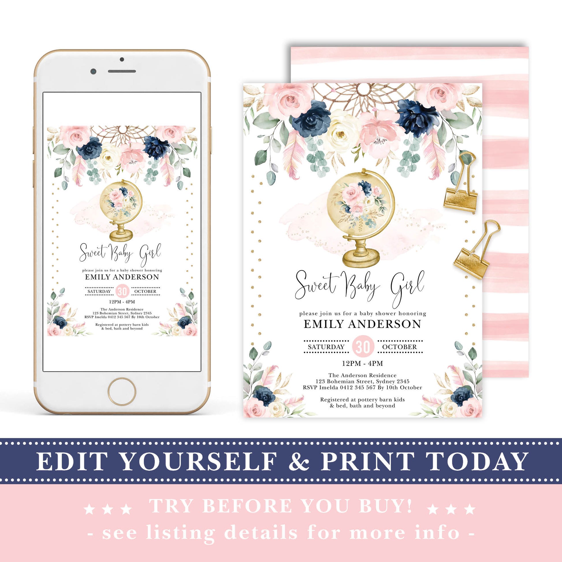 Boho Baby Shower Invitation