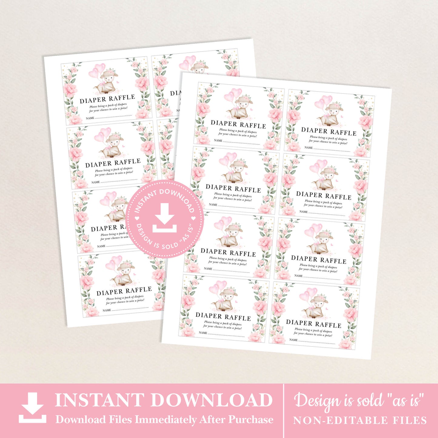 Lamb Diaper Raffle Card