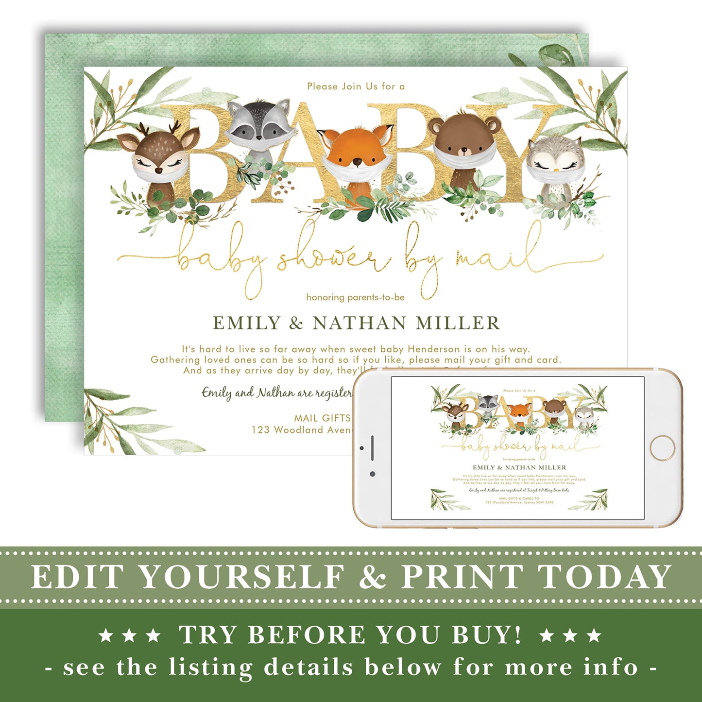 Woodland Baby Shower by Mail Invite