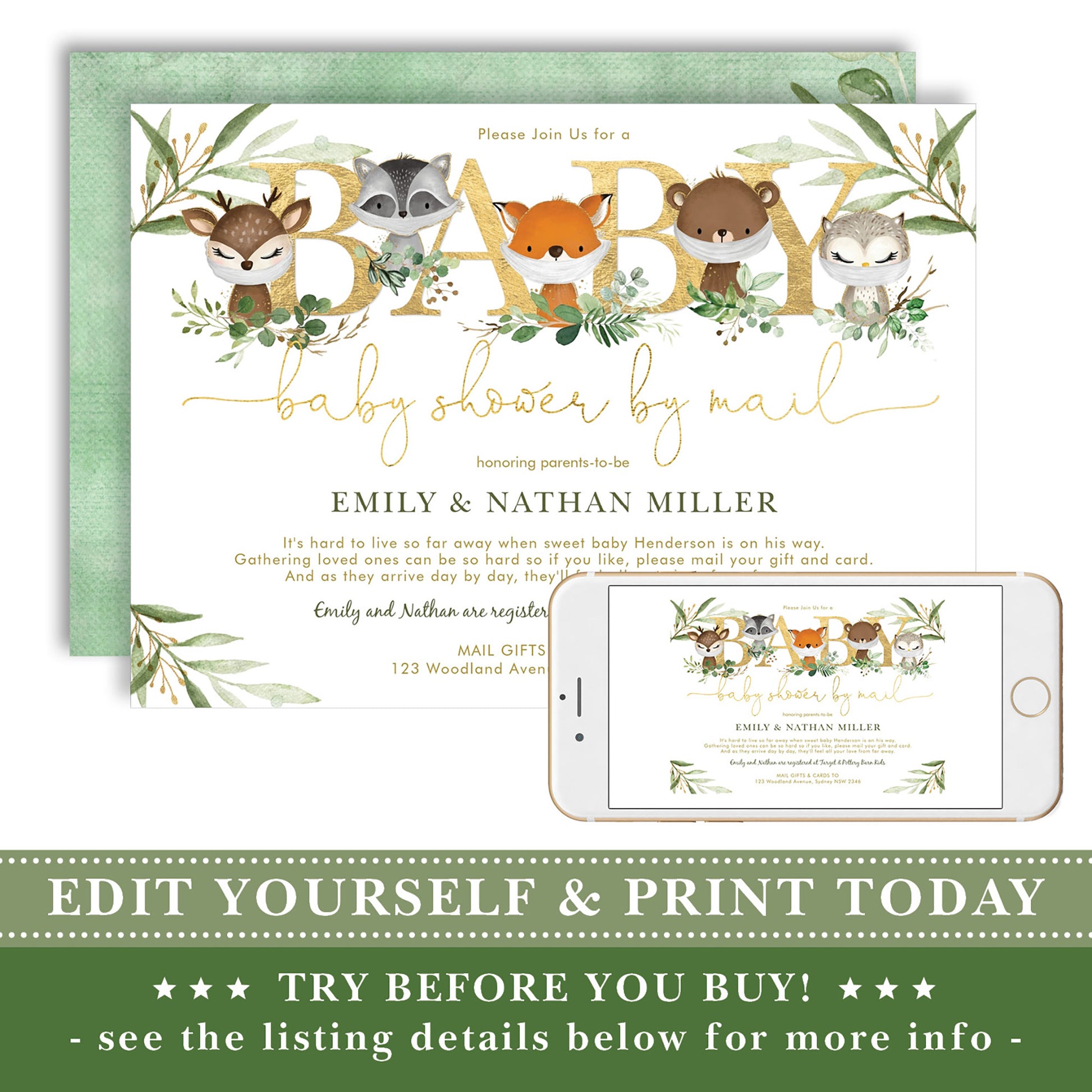 Woodland Baby Shower by Mail Invite