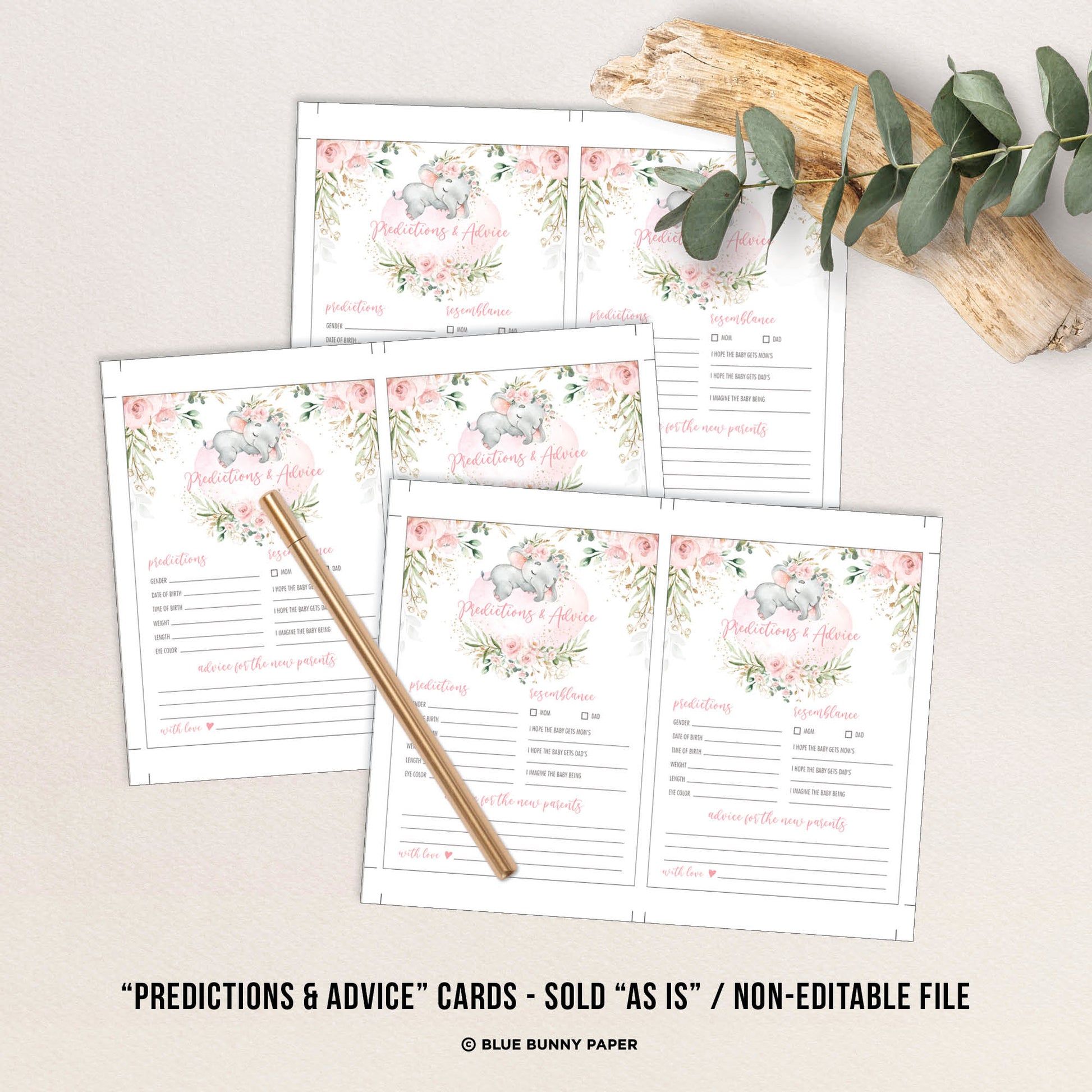 Girl Elephant Predictions & Advice Baby Shower Game
