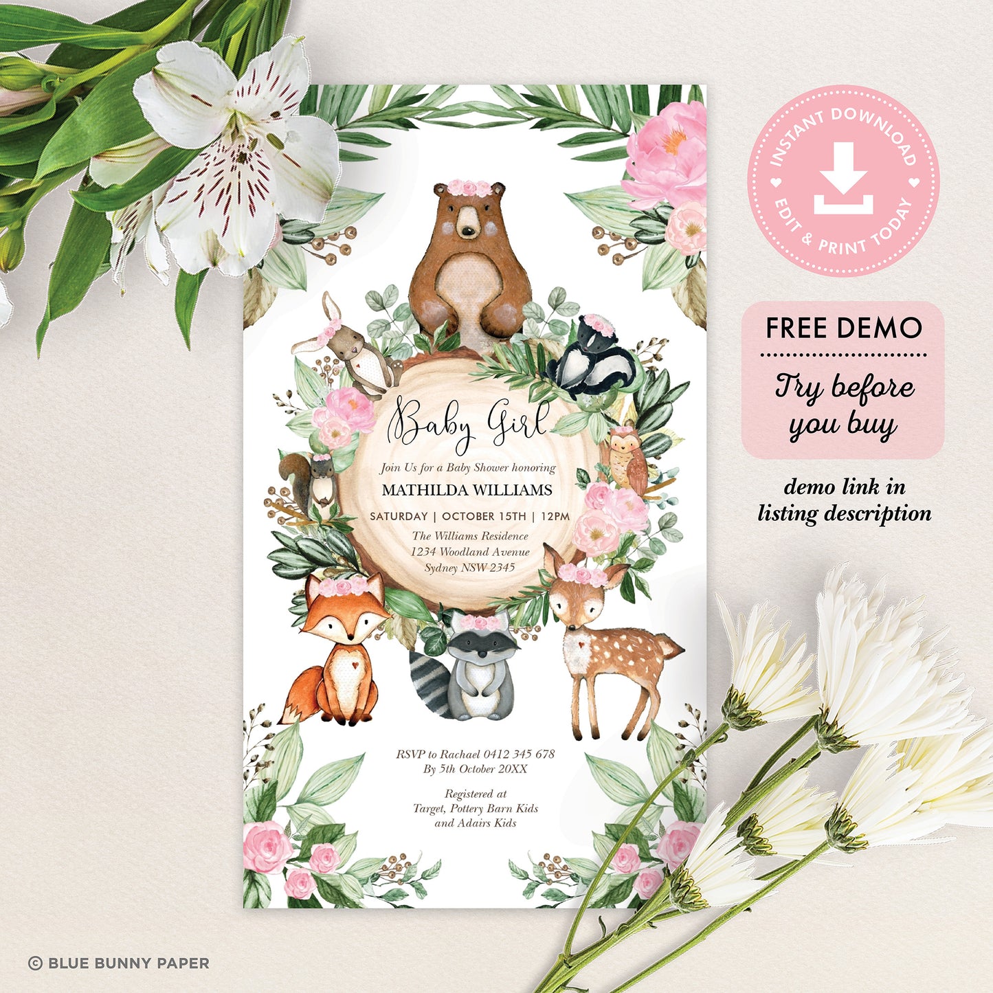 Woodland Digital Baby Shower Invite