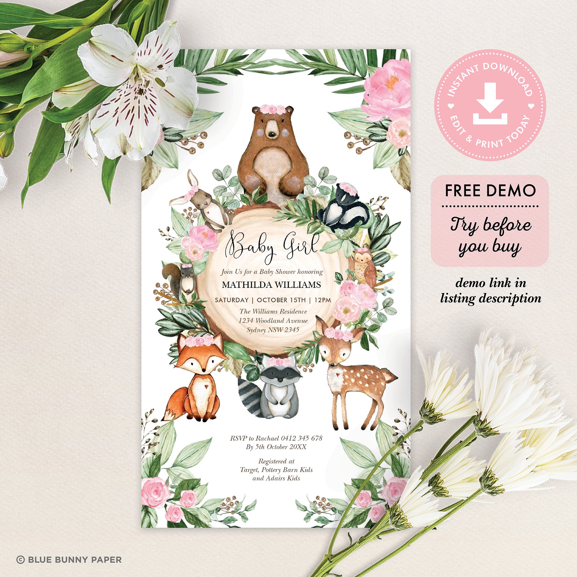 Woodland Digital Baby Shower Invite