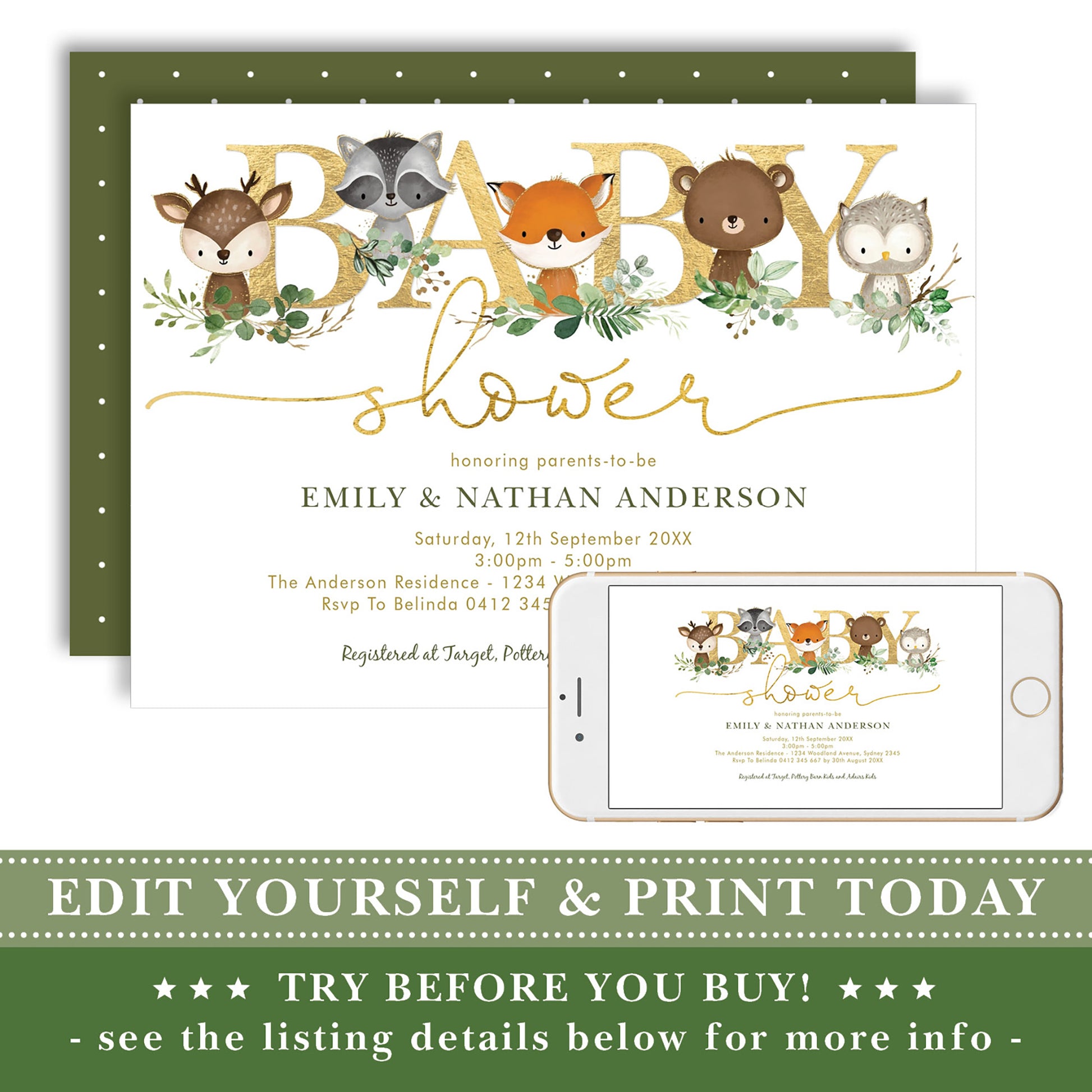 Woodland Baby Shower Invitation